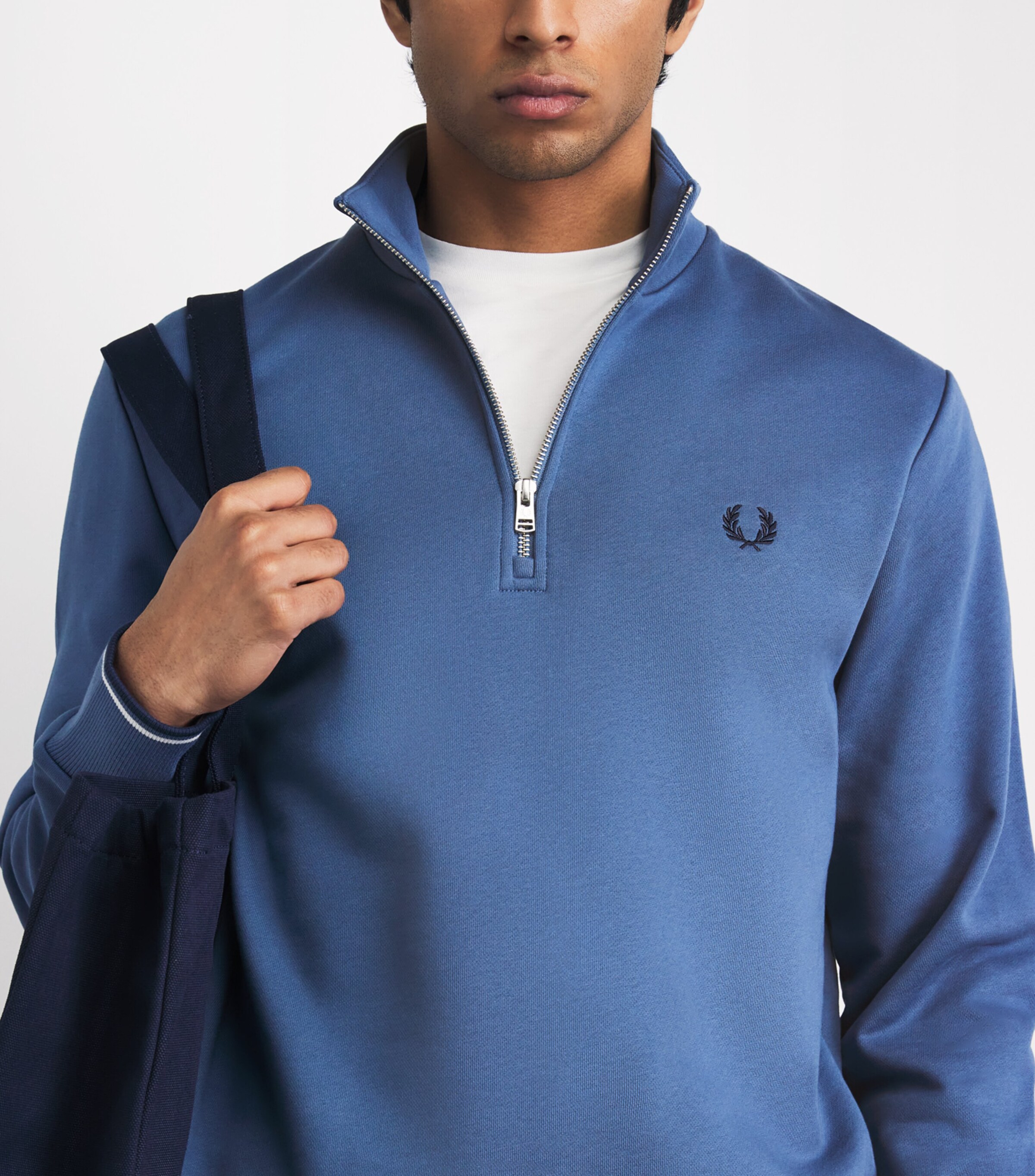 Fred Perry Mens Cotton Half-Zip Sweatshirt Abl/snwt/tnsbl Image 3