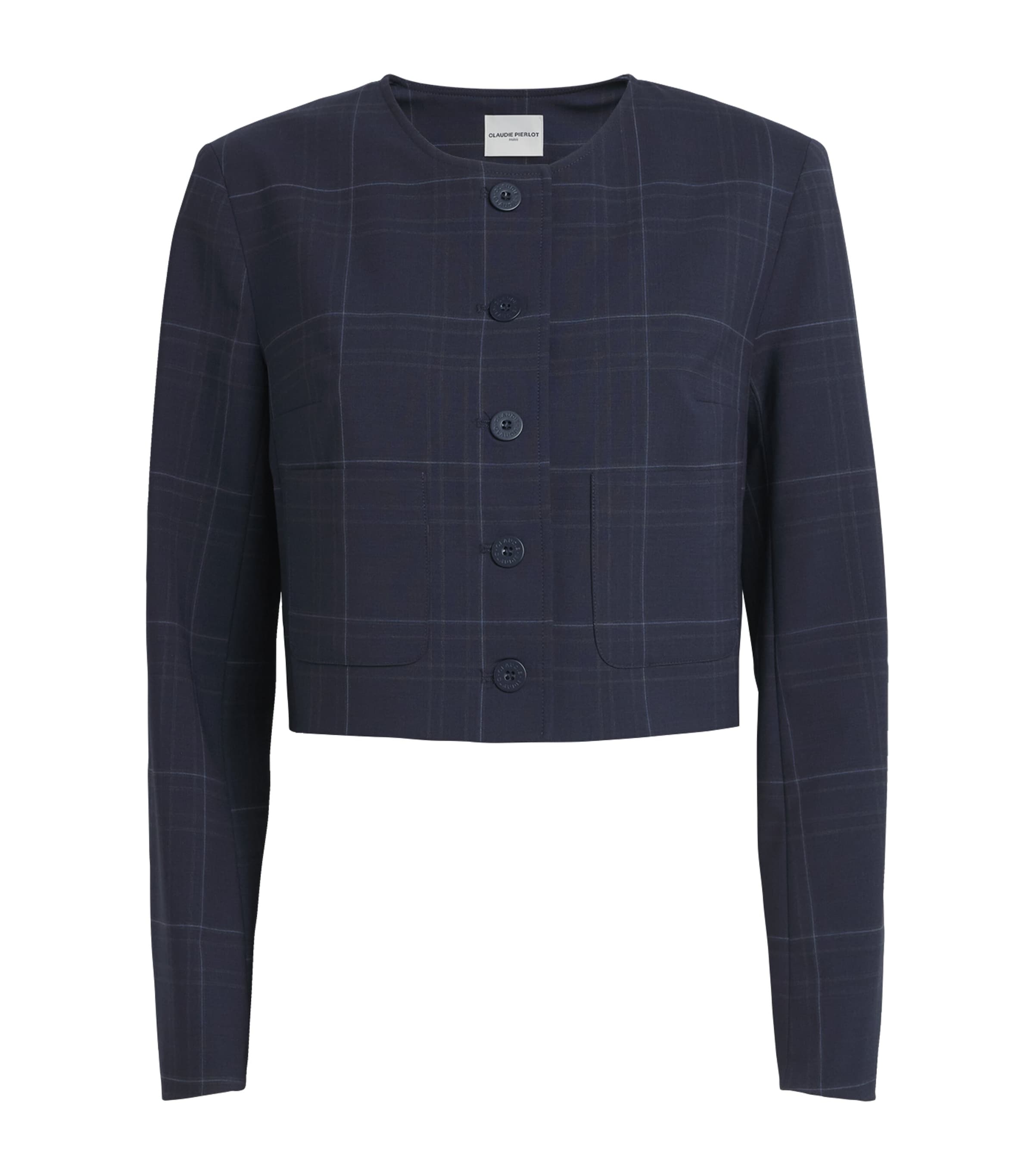 Claudie Pierlot Womens Wool-Blend Cropped Jacket Multicolored Image 1