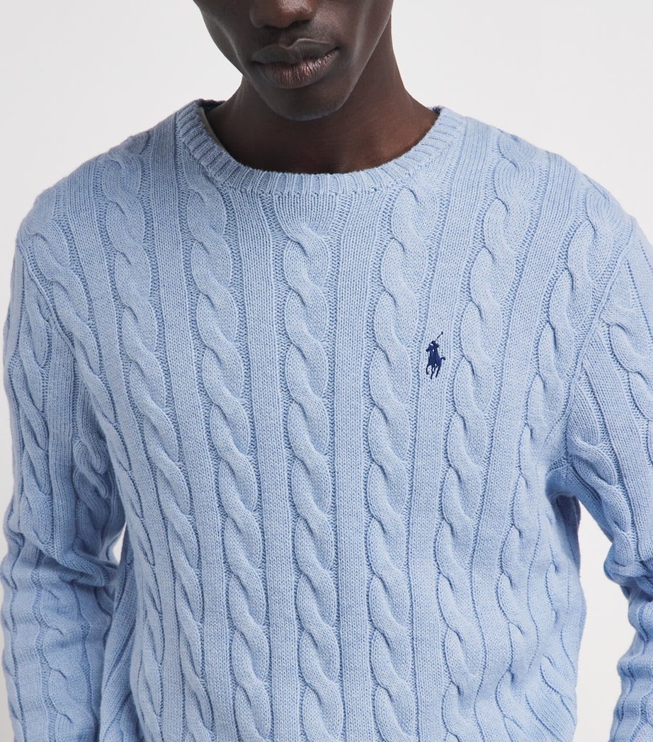 Polo Ralph Lauren Mens Cotton Cable-Knit Sweater Blue Hyacinth Hthr Image 3