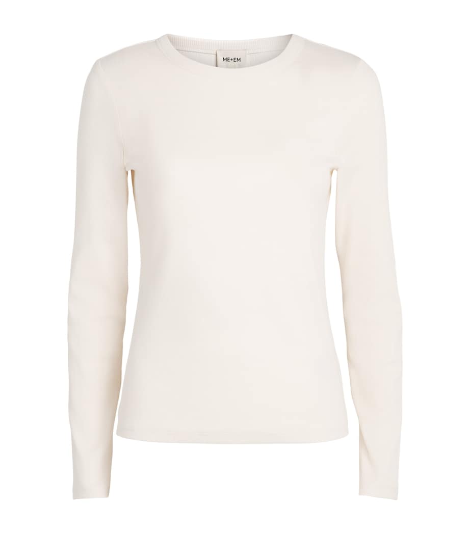 ME+EM Womens Stretch-Cotton Long-Sleeve Ultimate T-Shirt Autumn Ivory Image 1