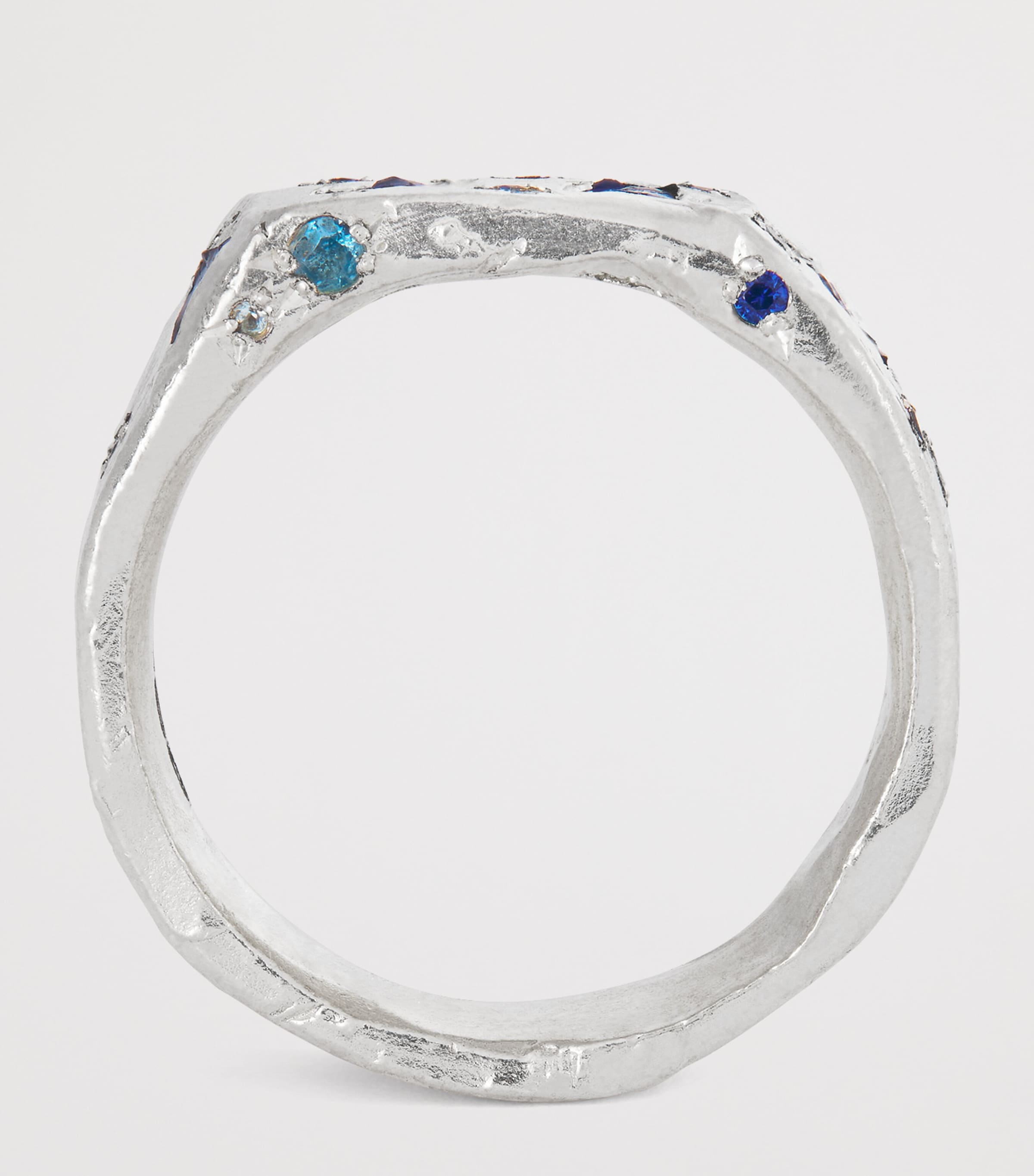 Sterling Silver, Sapphire, Topaz and Aquamarine Square Signet Ring BLUE Image 3