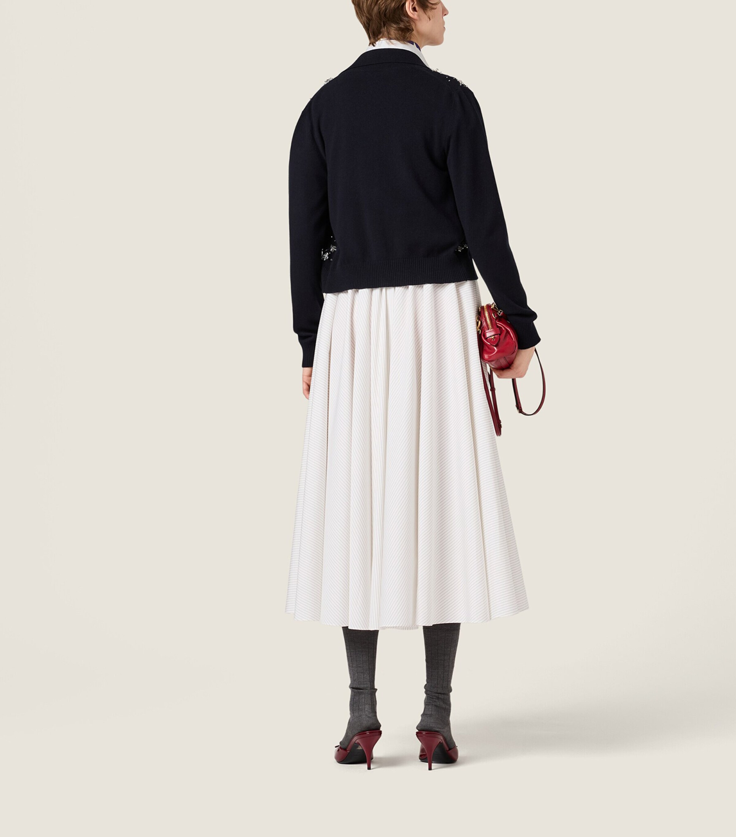 Miu Miu Womens Belted Pinstripe Midi Skirt Image 3