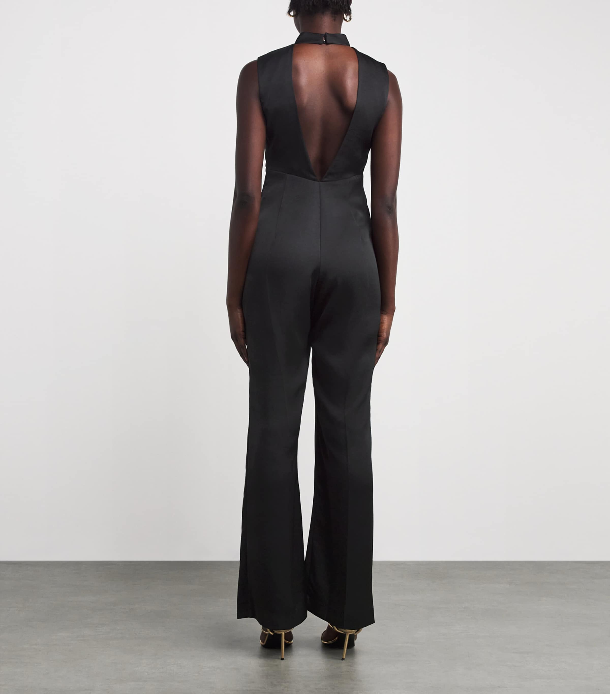 Satin Plunge-Neck Jumpsuit BLACK Image 3