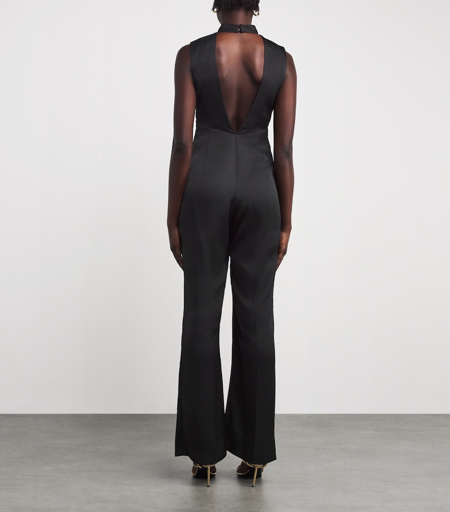 Satin Plunge-Neck Jumpsuit BLACK Image 3