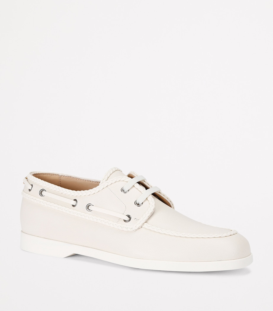 Valentino Garavani Leather Boat Shoes Bone Image 3