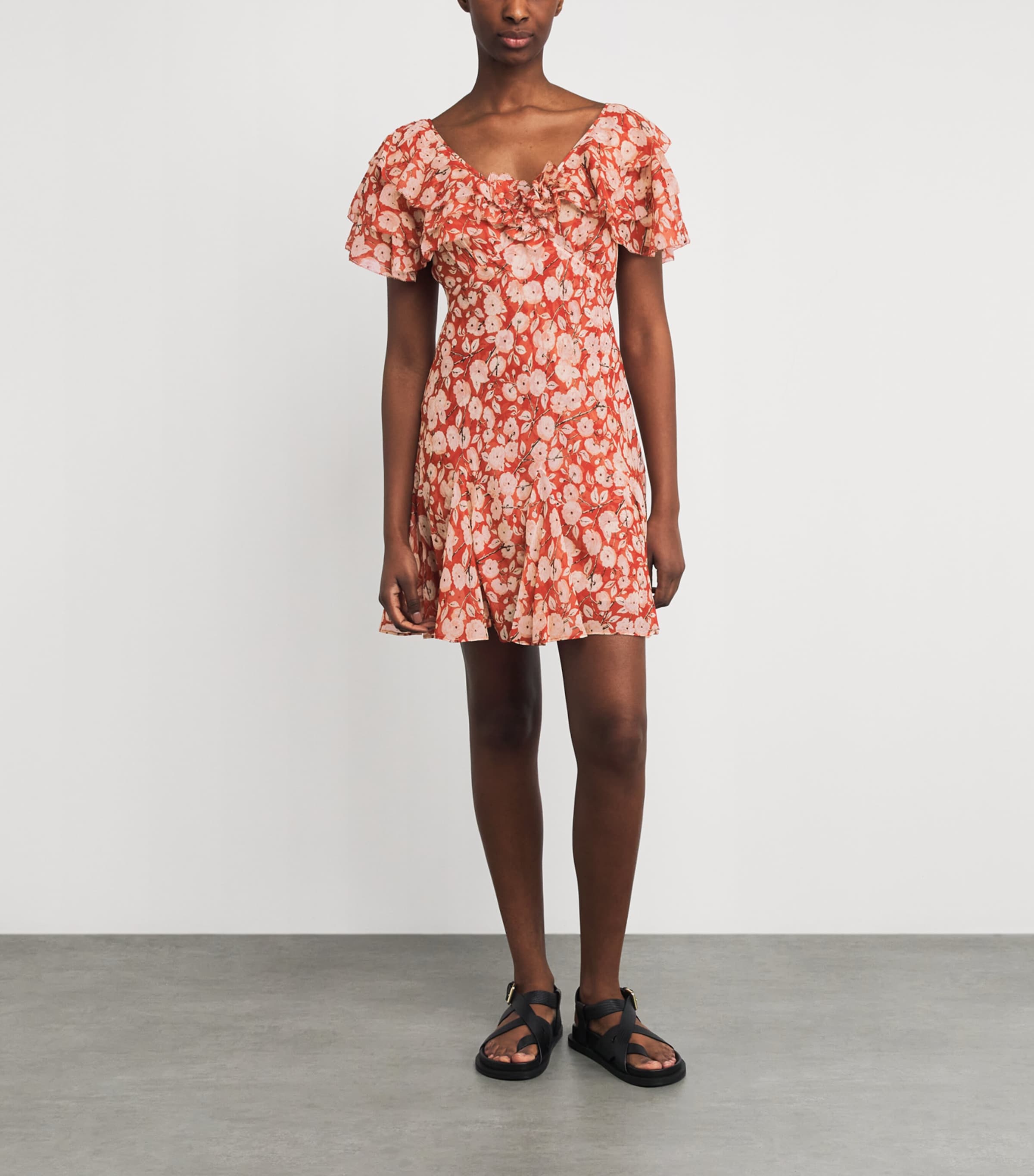 DÔEN Womens Silk Ruffled Alcida Mini Dress Ambridge Rose Image 4