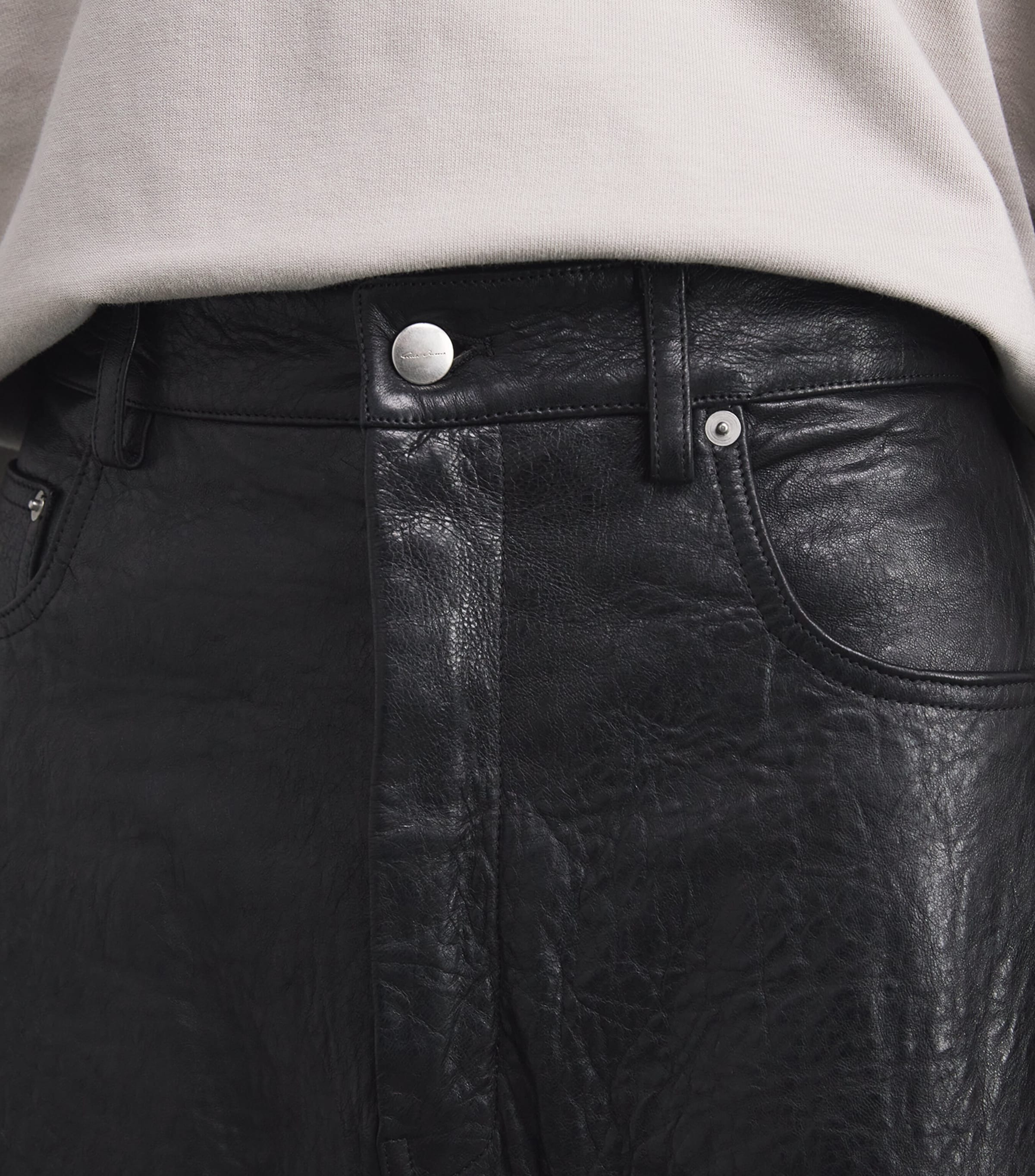 Rick Owens Mens Leather Geth Wide-Leg Jeans Black/ Image 5