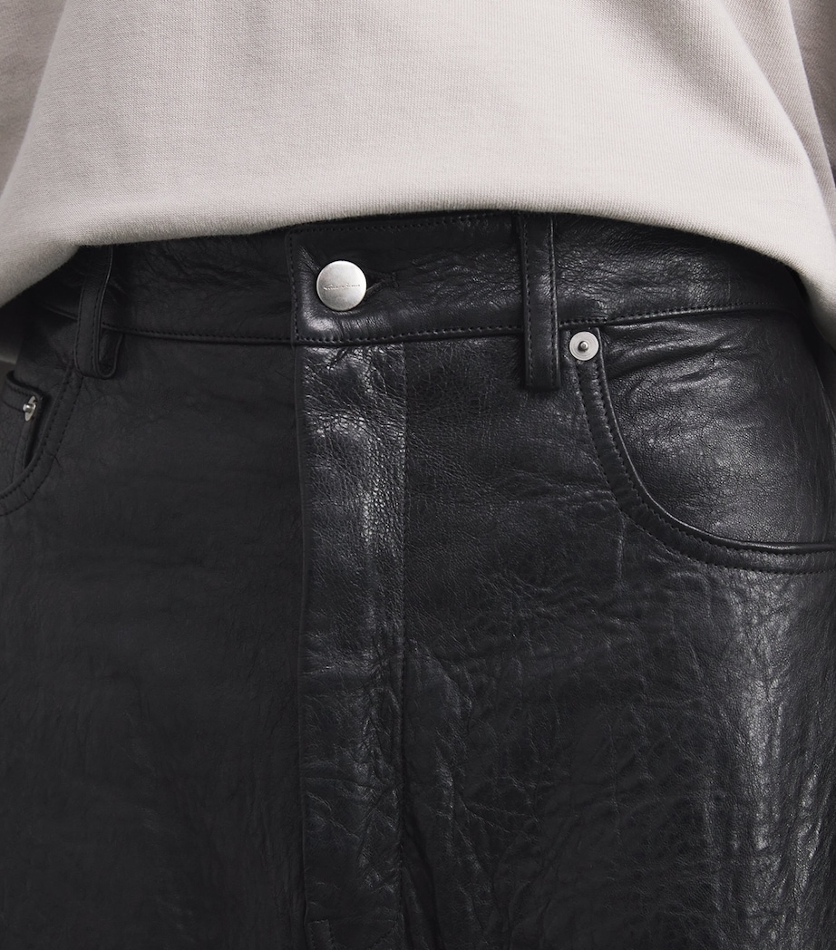 Rick Owens Mens Leather Geth Wide-Leg Jeans Black/ Image 5