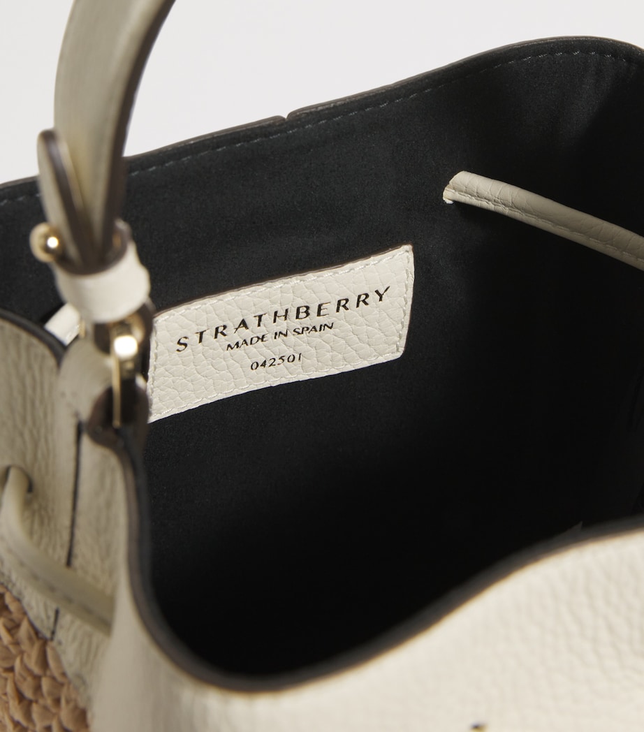 Leather-Raffia Osette Top-Handle Bag VANILLA Image 4