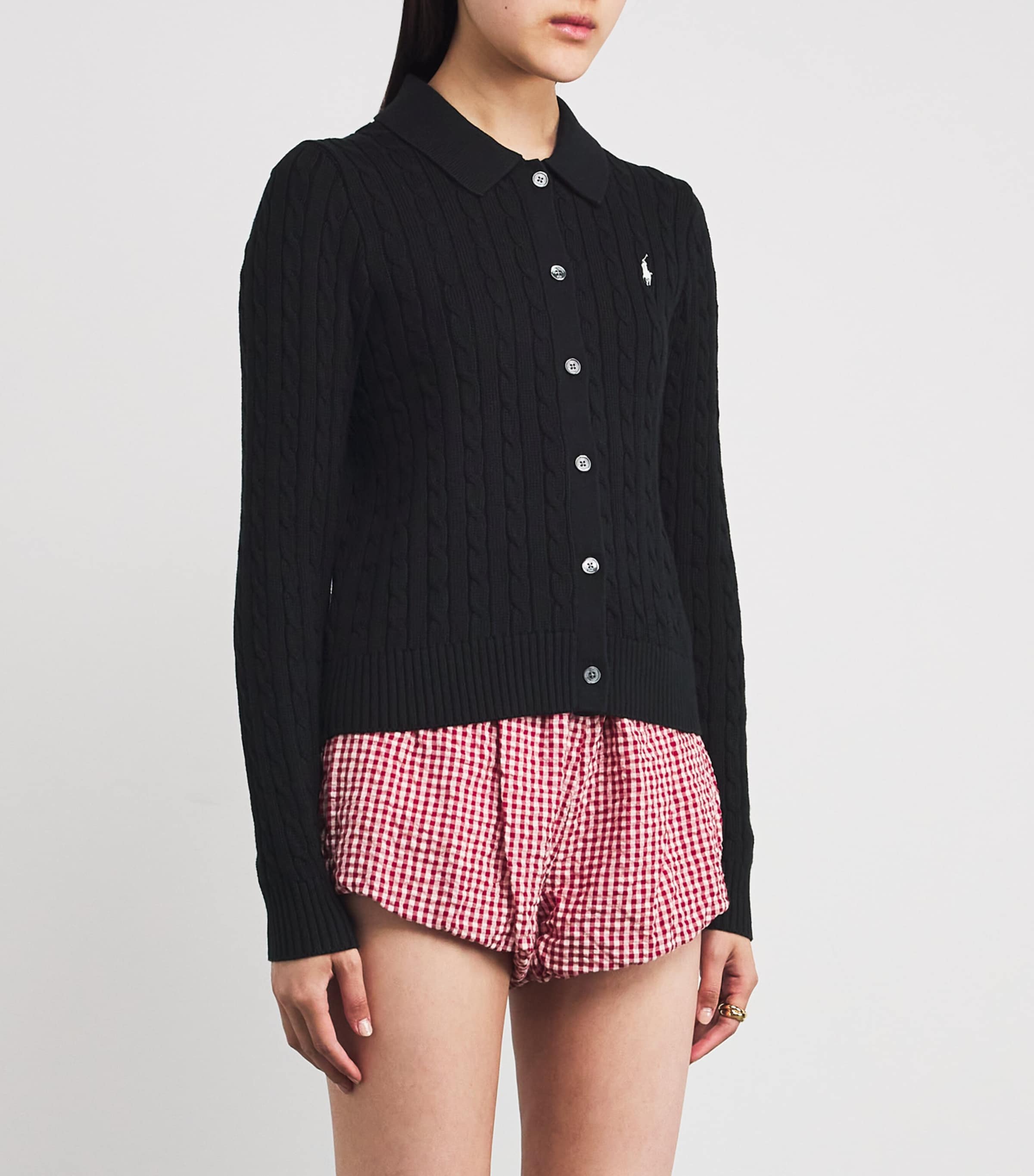 Polo Ralph Lauren Womens Cotton Polo Pony Cable-Knit Cardigan Polo Black Image 3