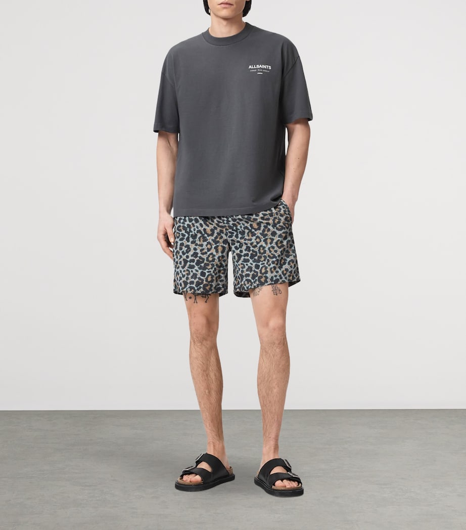 AllSaints Mens Leopard Print Silesia Swim Shorts Clouded Grey Image 2