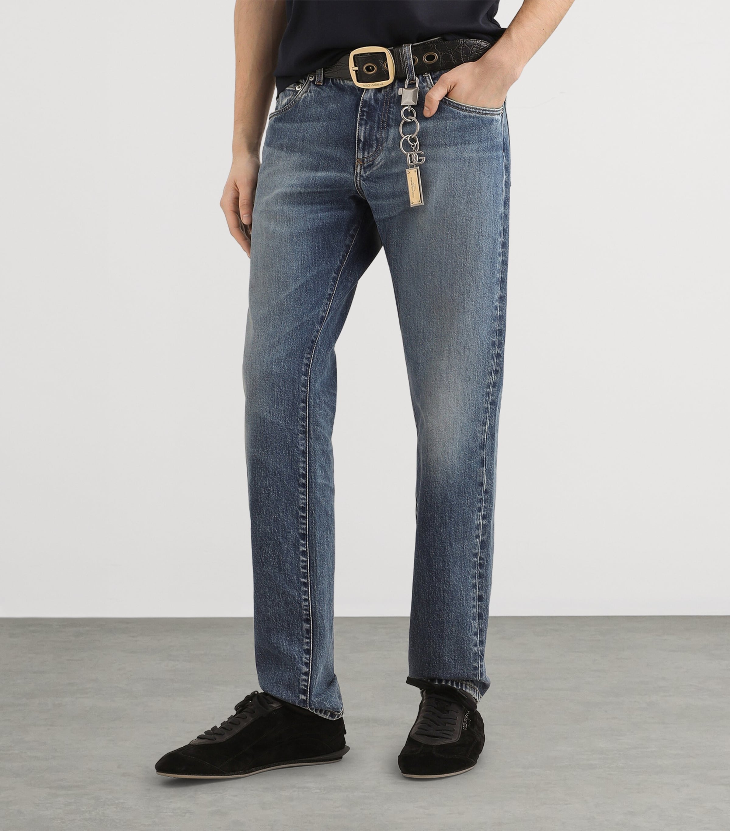 Dolce&Gabbana Mens Slim-Fit Logo Plaque Jeans Combined Colou Image 4
