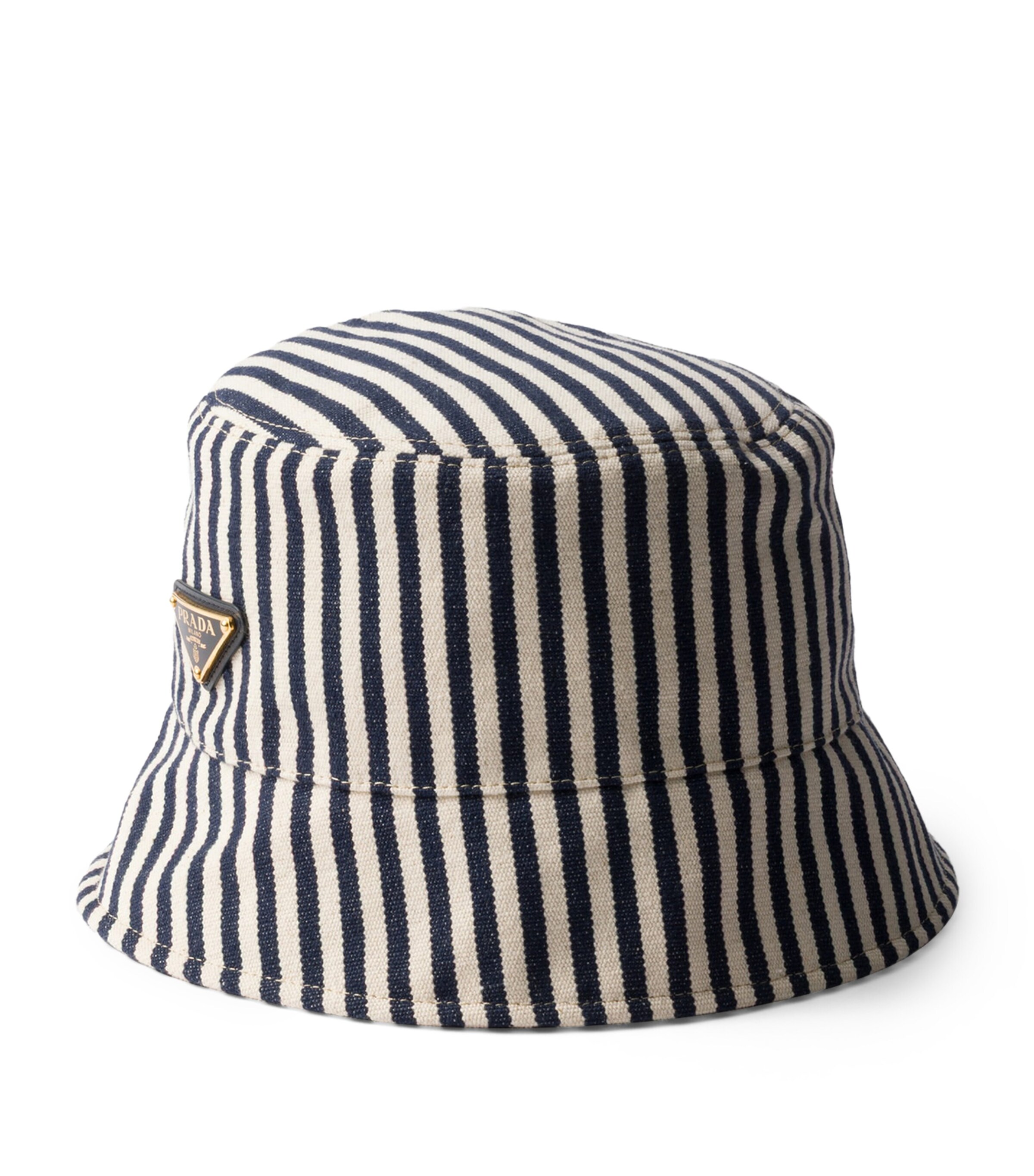 ハット PRADA PRINTED COTTON BUCKET HAT PRADA＊ロゴプレート付きコットンデニムバケットハット (PRADA
