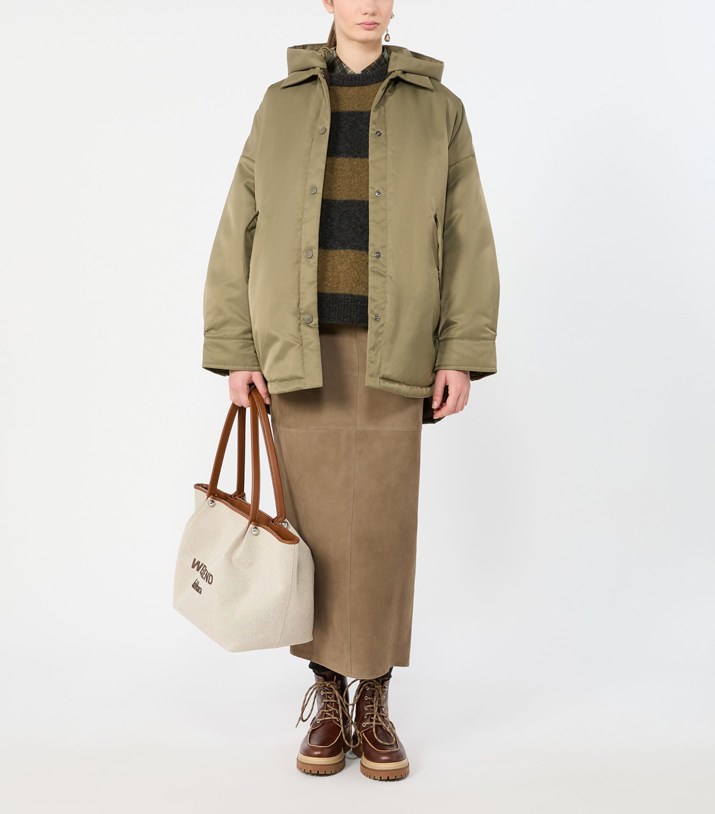 Weekend Max Mara Womens Suede Midi Skirt Kaki Image 2