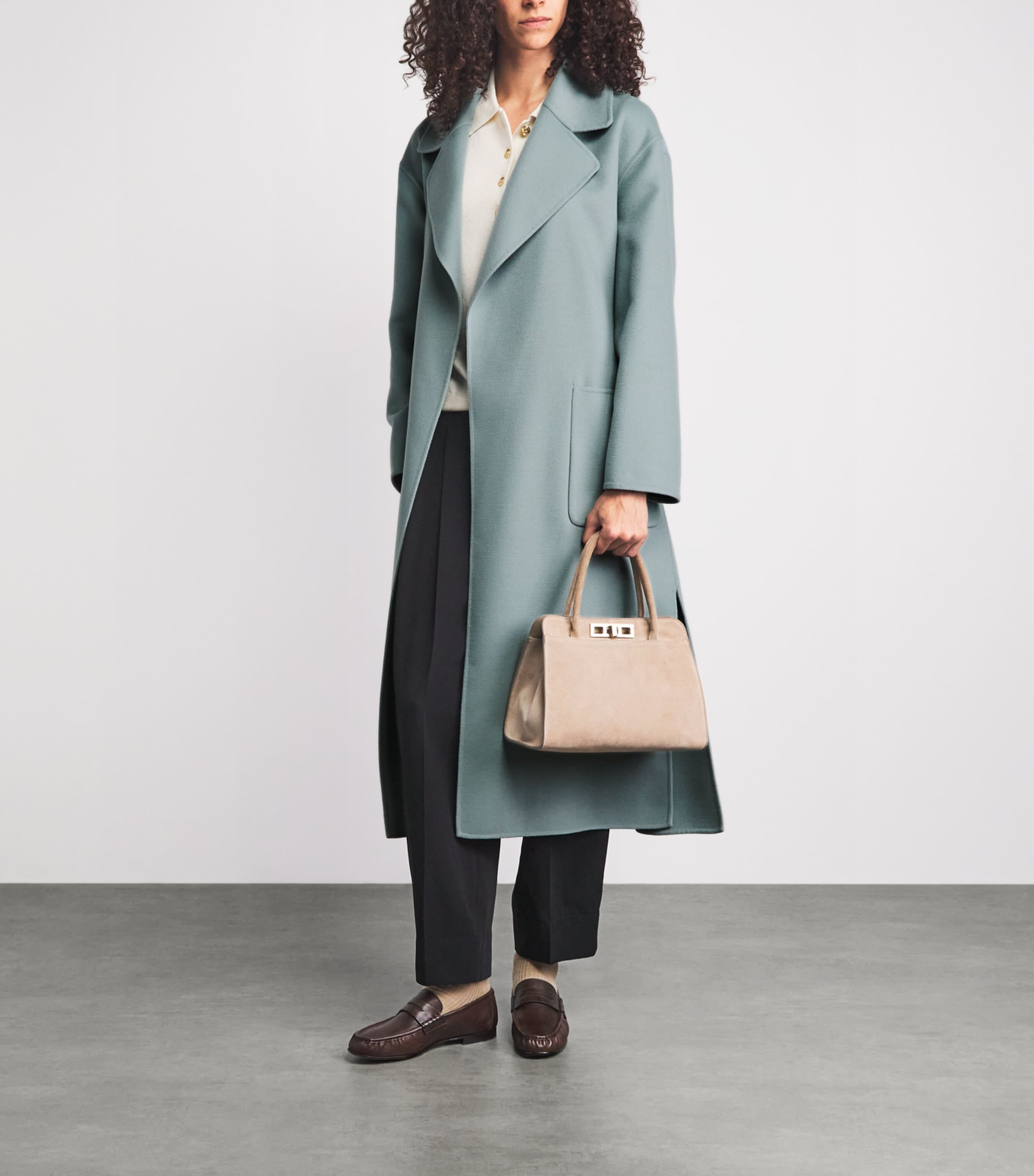 Fabiana Filippi Womens Wool Embellished Belted Coat Verde Image 2