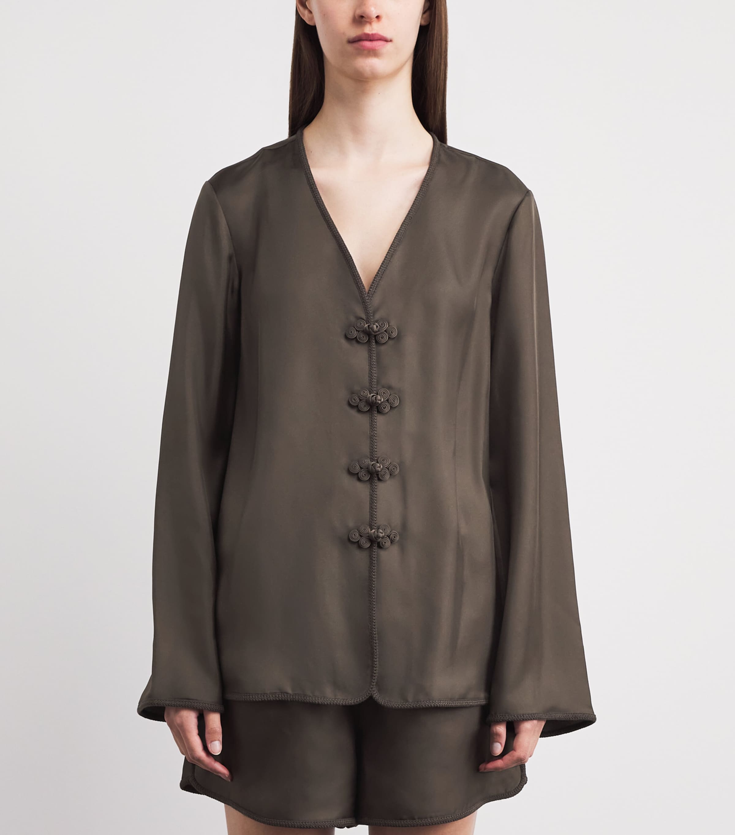 Róhe Womens Silk Pankou Blouse Earth Image 4