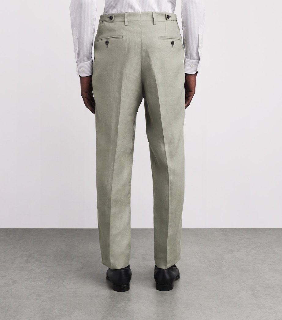 Virgin Wool-Linen Tailored Trousers 053 GREEN COLOURED Image 4