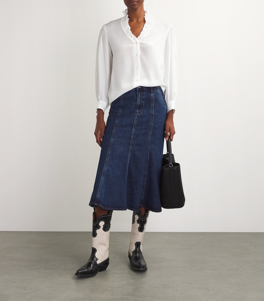 Silk Ruffle Collar Shirt WHITE Image 2