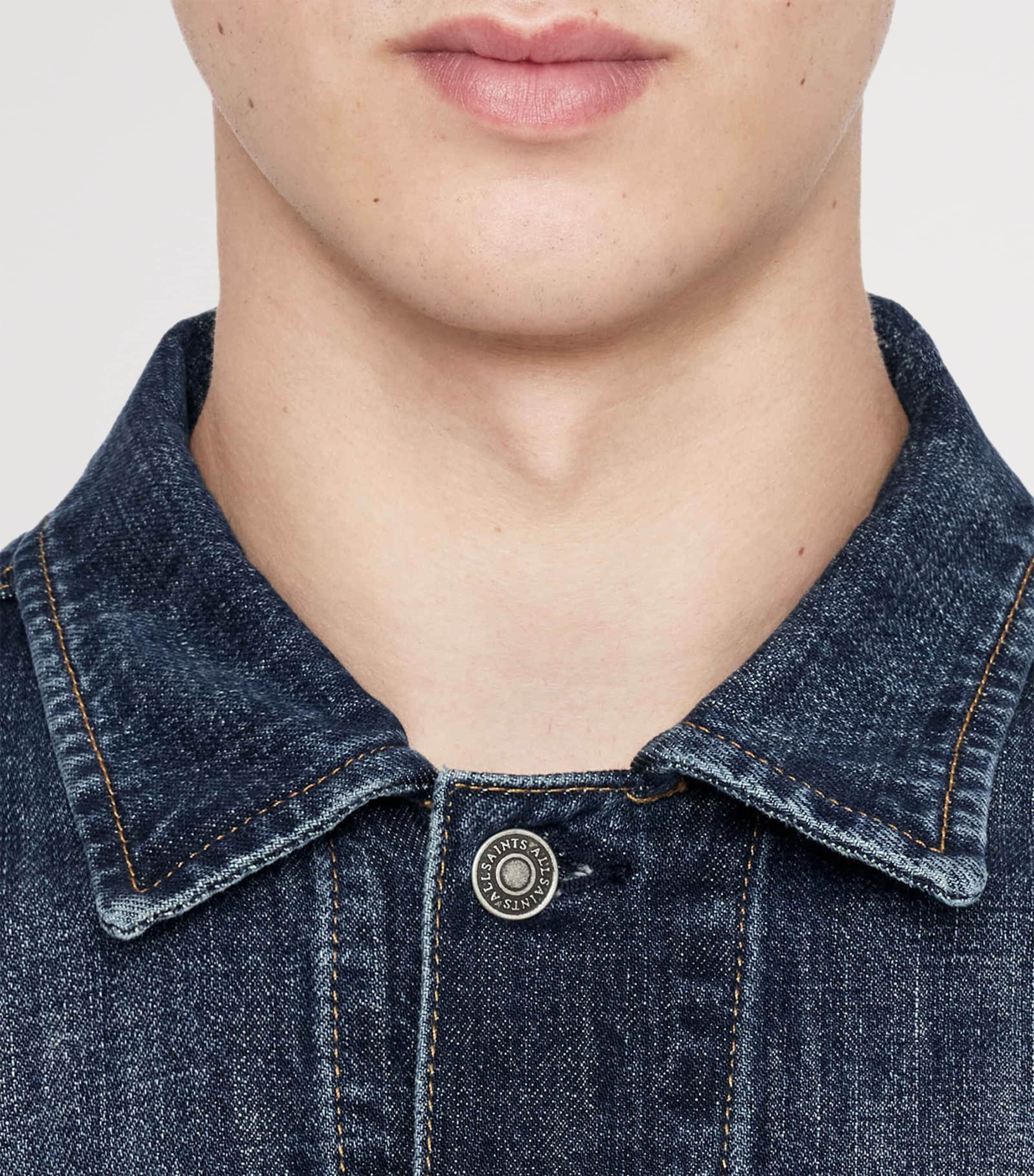 AllSaints Mens Denim Trucker Jacket Dark Indigo Image 5