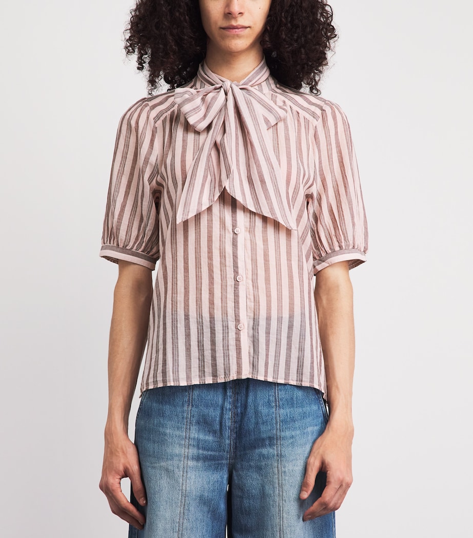 ME+EM Womens Cotton Voile Pussybow Blouse Pink Multi Image 4