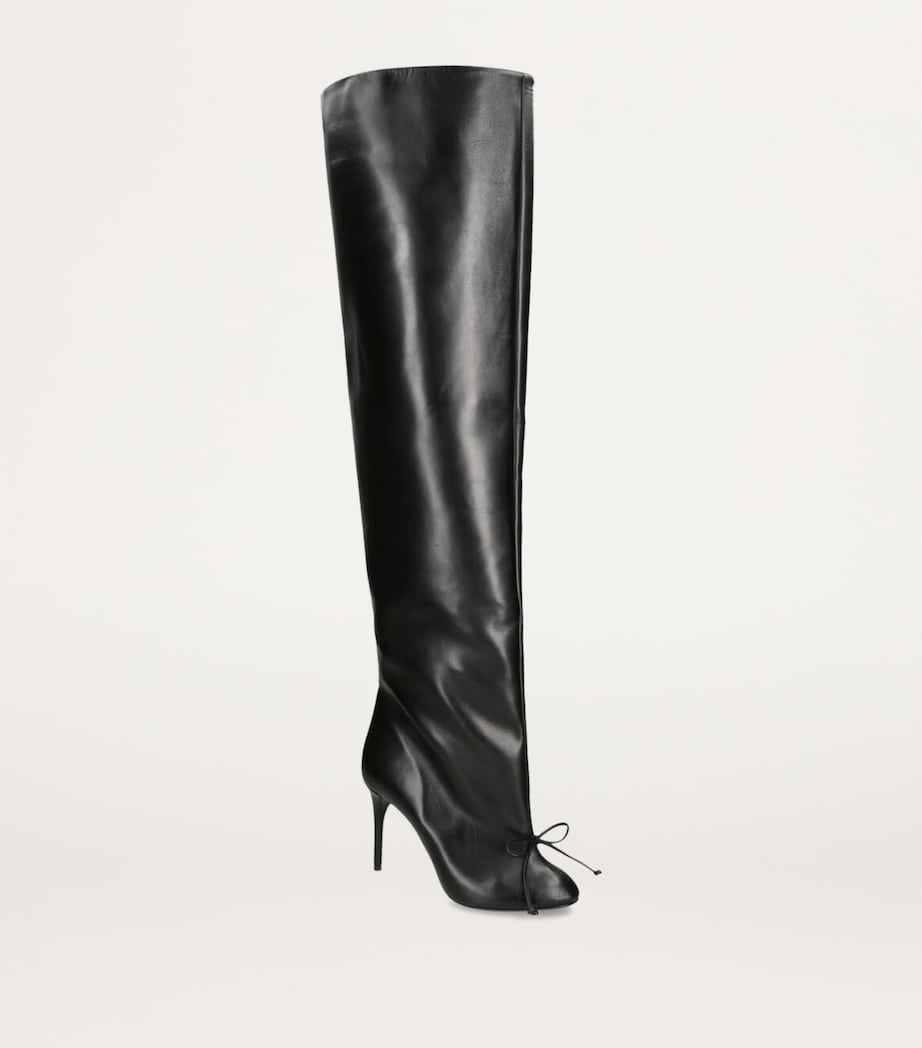 Leather Bow Over-The-Knee Boots 90 BLACK Image 2