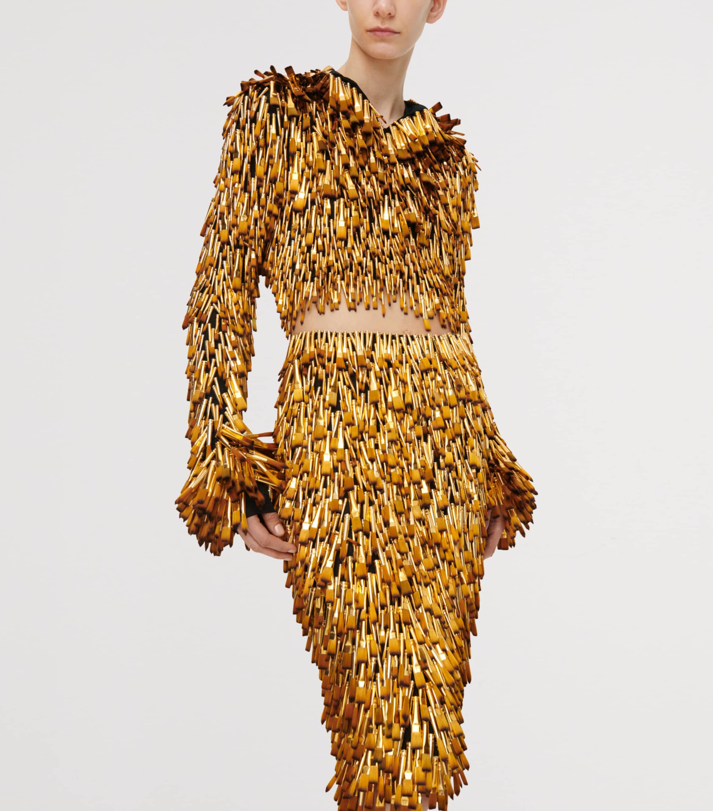 Schiaparelli Womens Embellished Pencil Midi Skirt Gold Image 2