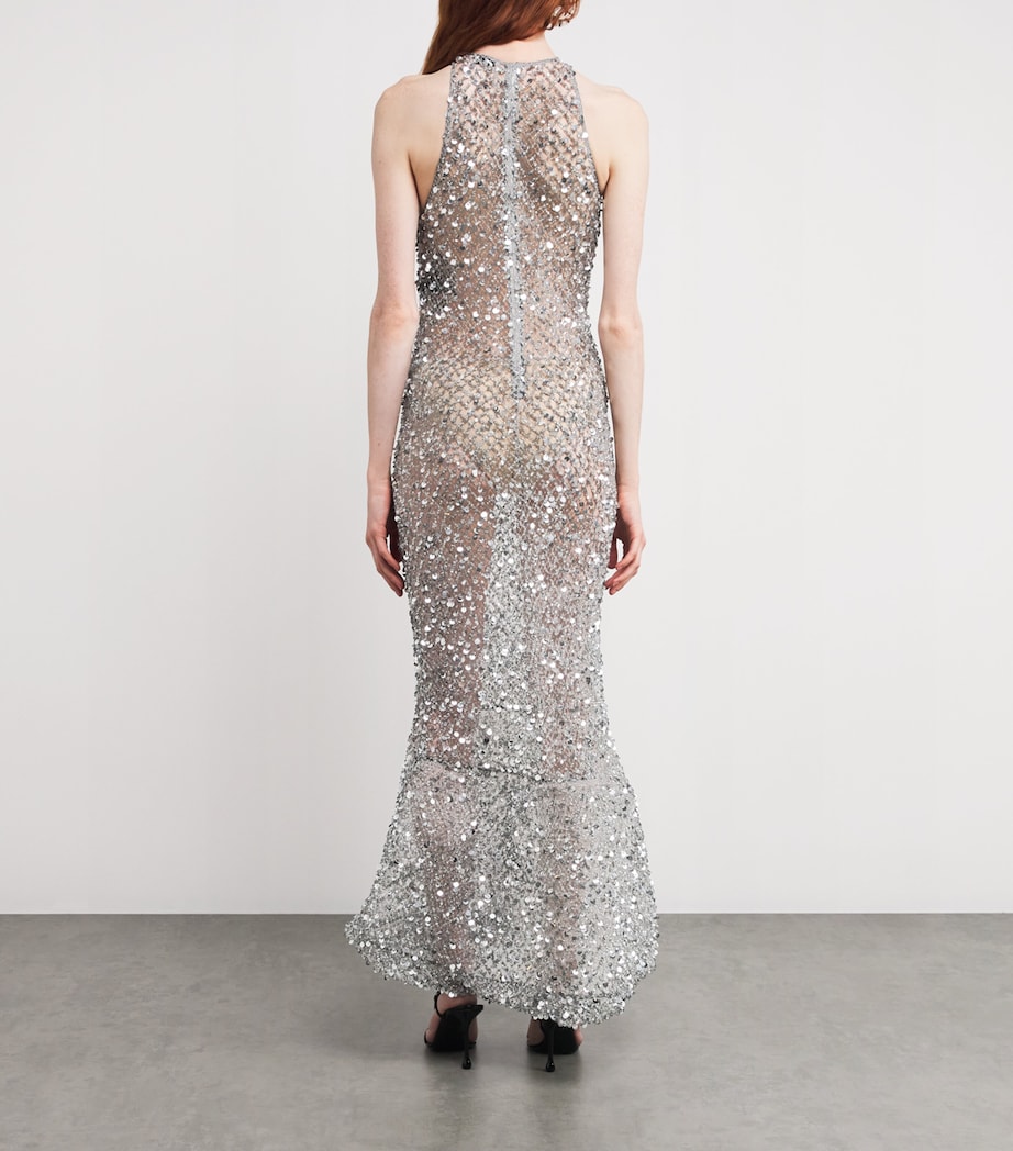 Sequinned Fishtail Midi Dress 042 SILVER Image 3