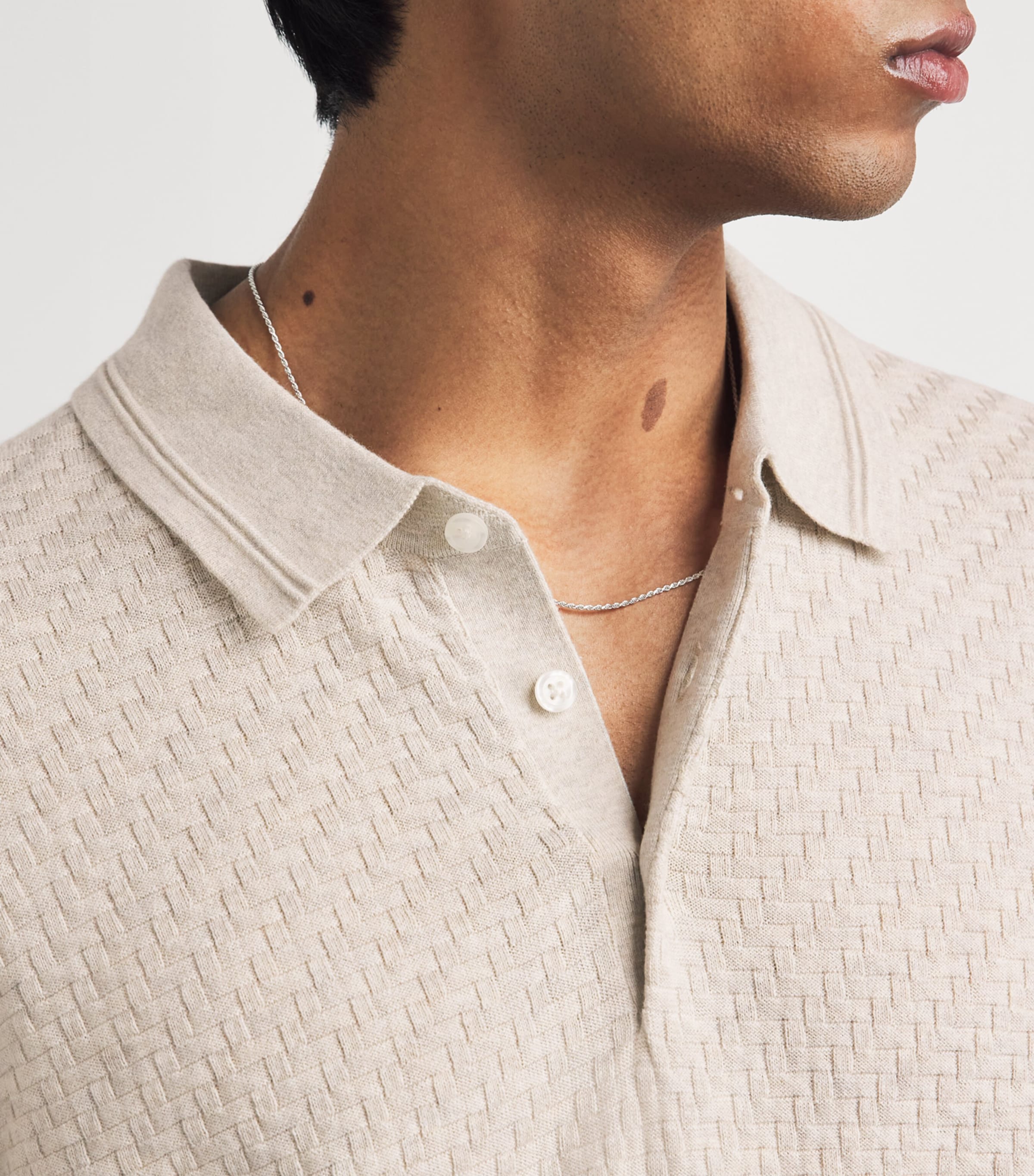 PAIGE Mens Cotton-Wool-Silk-Cashmere Kiko Polo Shirt Nimbus Image 3