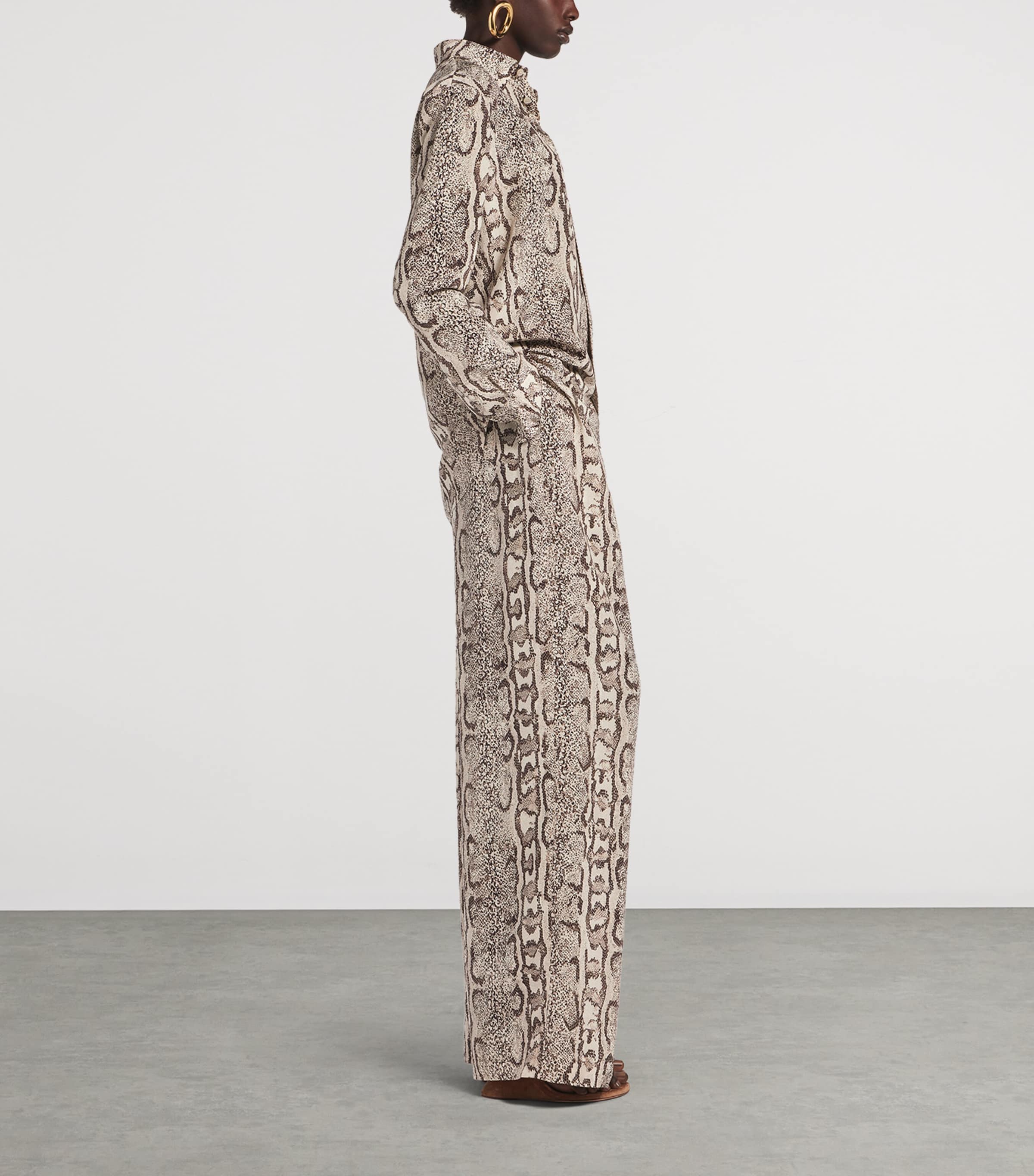 Balenciaga Womens Silk Python Print Wide-Leg Trousers Image 4