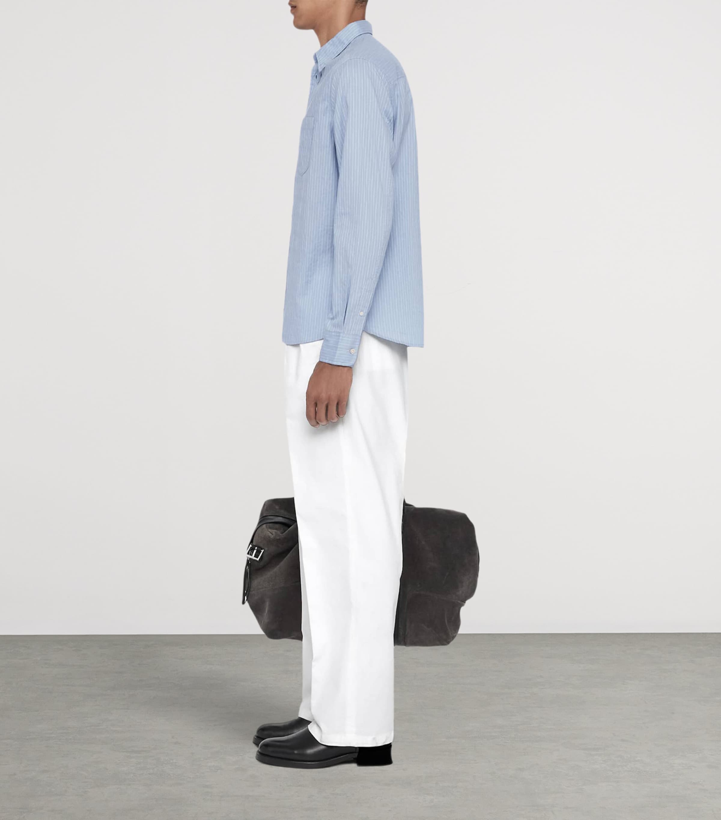 AllSaints Mens Organic Cotton Stripe Judd Shirt Salton Blue Image 8