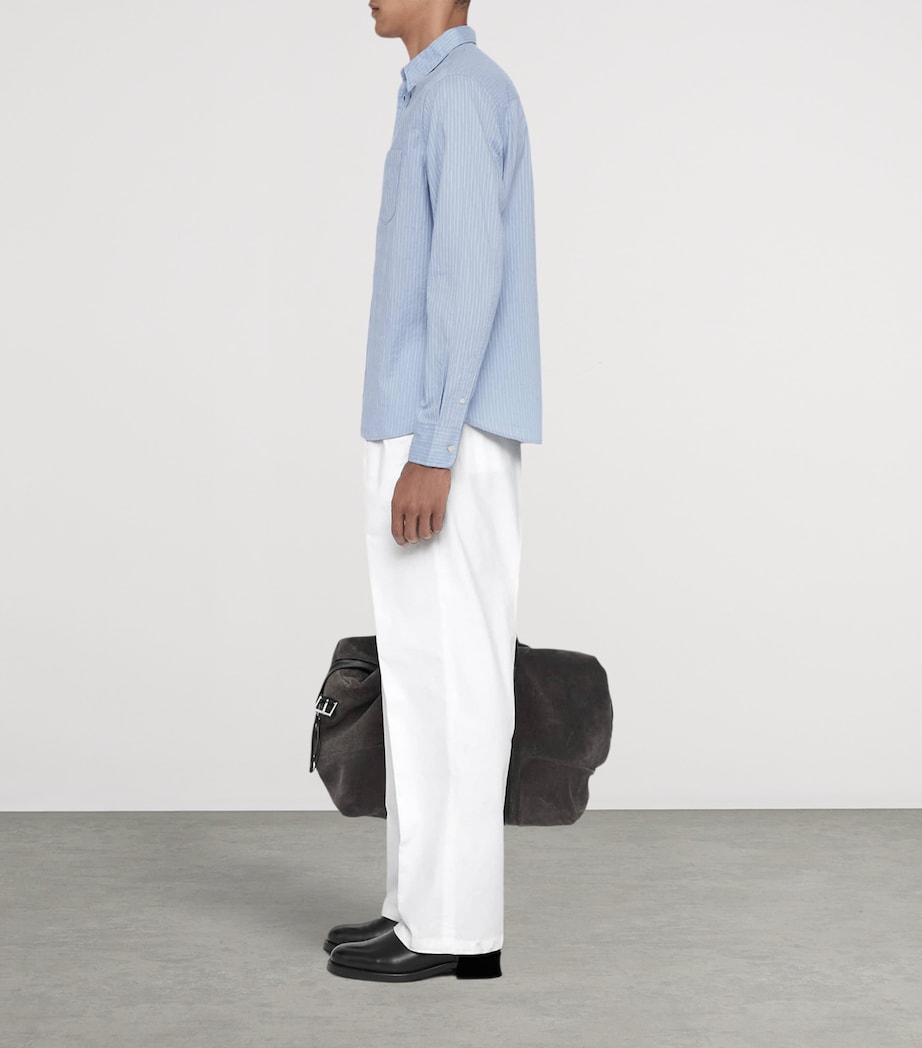 AllSaints Mens Organic Cotton Stripe Judd Shirt Salton Blue Image 8