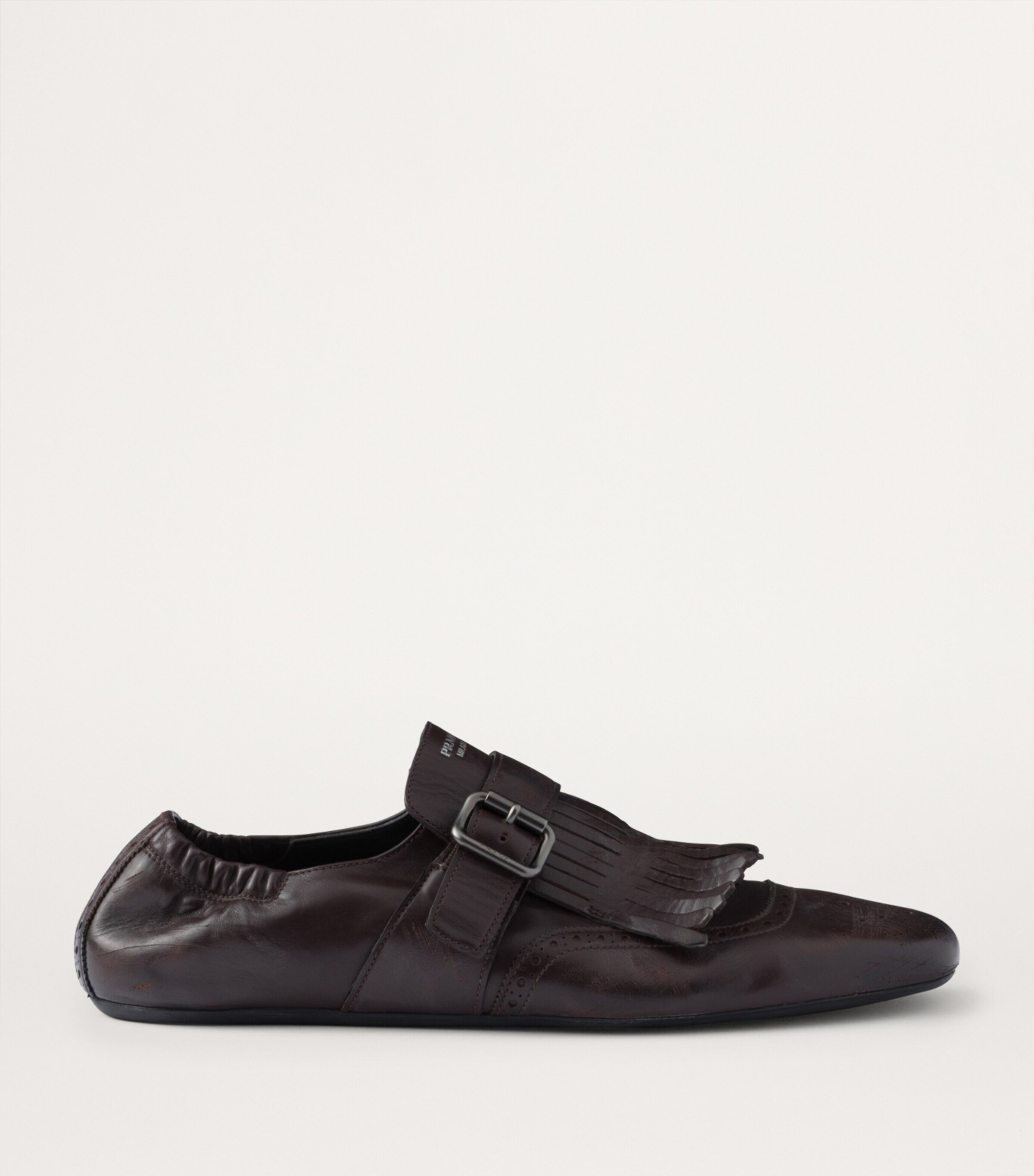 Prada Brown Calf Leather Fringed Monk-Strap Shoes | Harrods UK