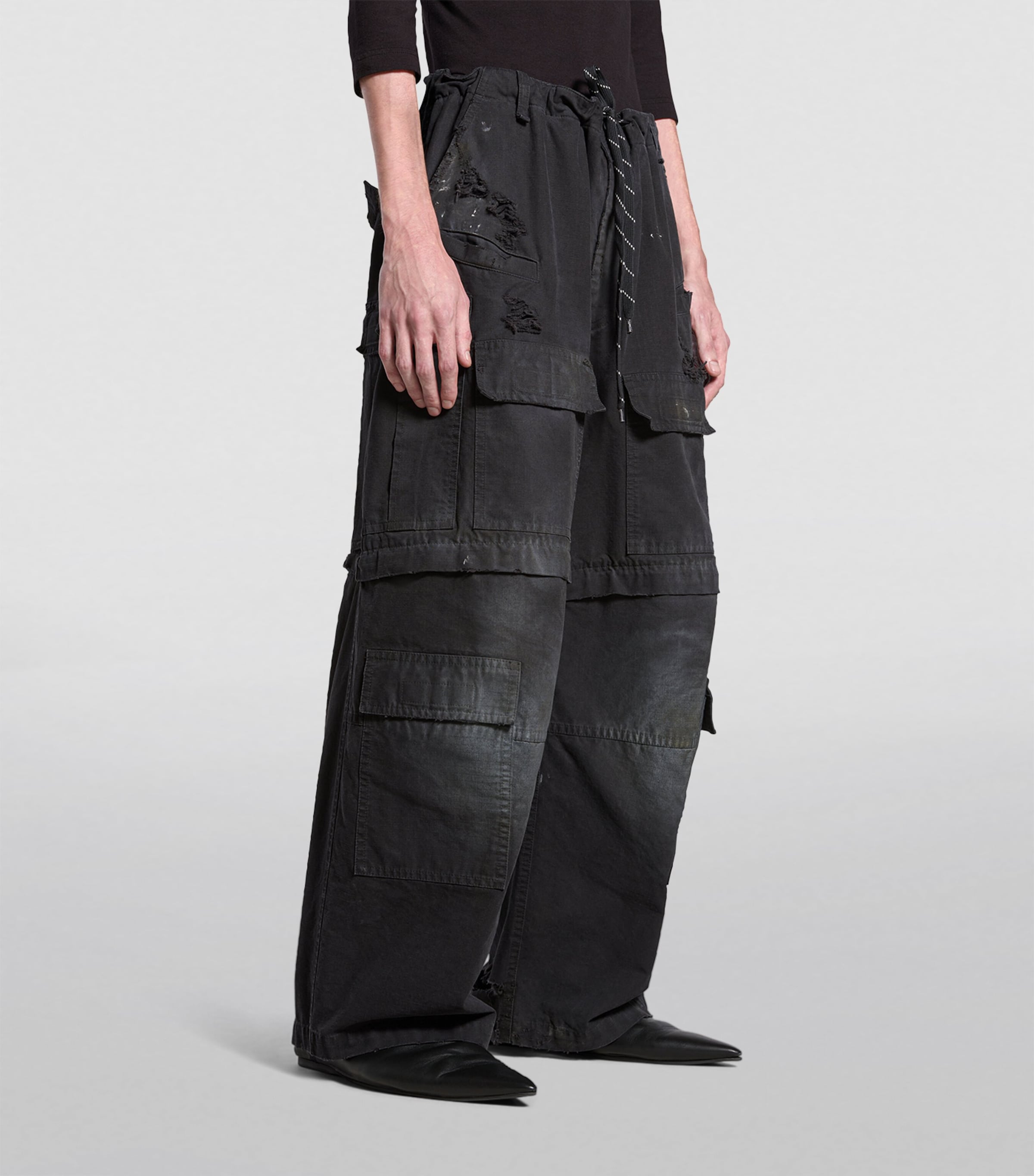 Balenciaga Black Distressed Cargo Trousers | Harrods US