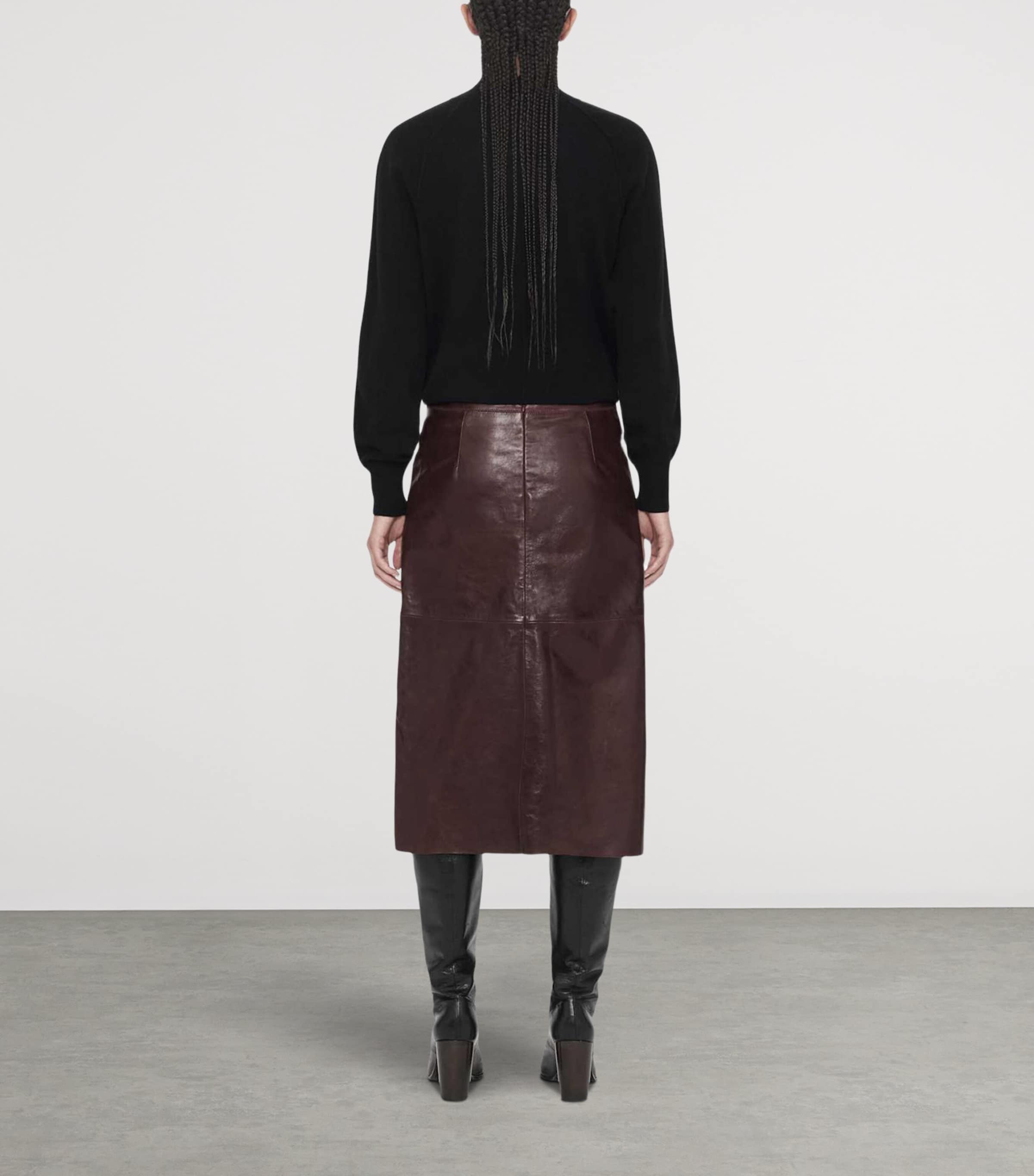 AllSaints Womens Leather Olivia Midi Skirt Oxblood Red Image 7