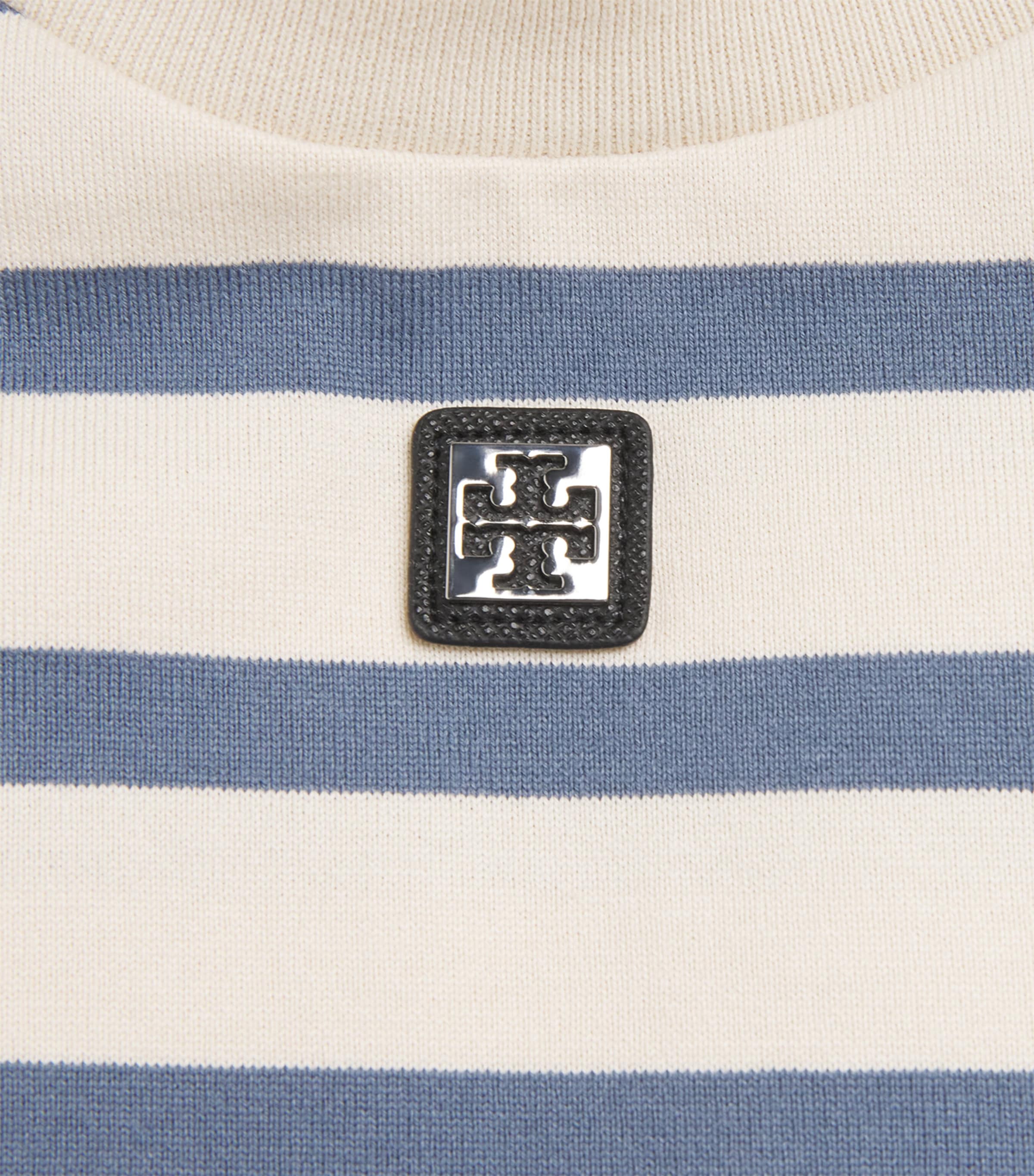 Tory Burch Womens Cotton Stripe Logo T-Shirt Lght Ivry/blu Sp Image 6
