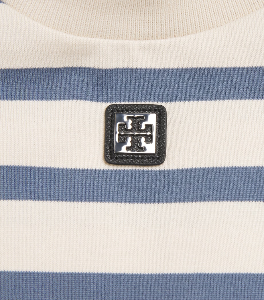 Tory Burch Womens Cotton Stripe Logo T-Shirt Lght Ivry/blu Sp Image 6