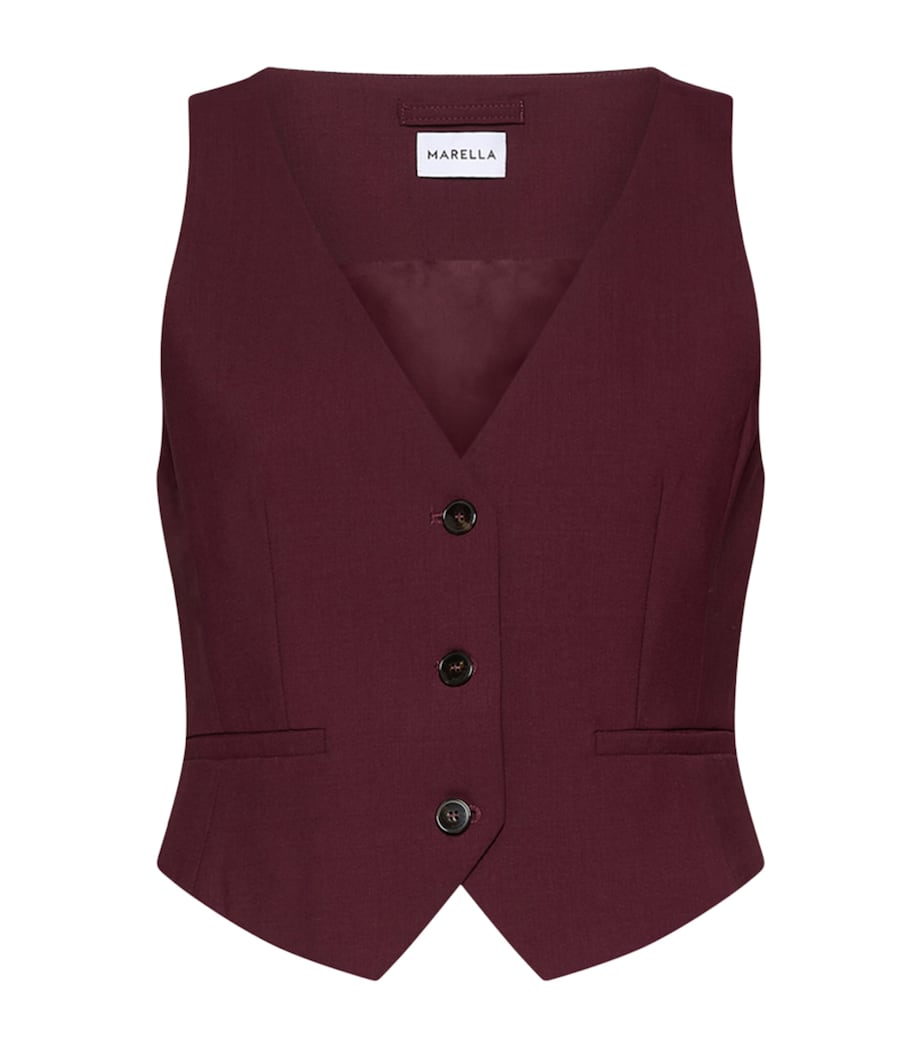 Marella Womens Stretch-Virgin Wool Waistcoat Bordeaux Image 1