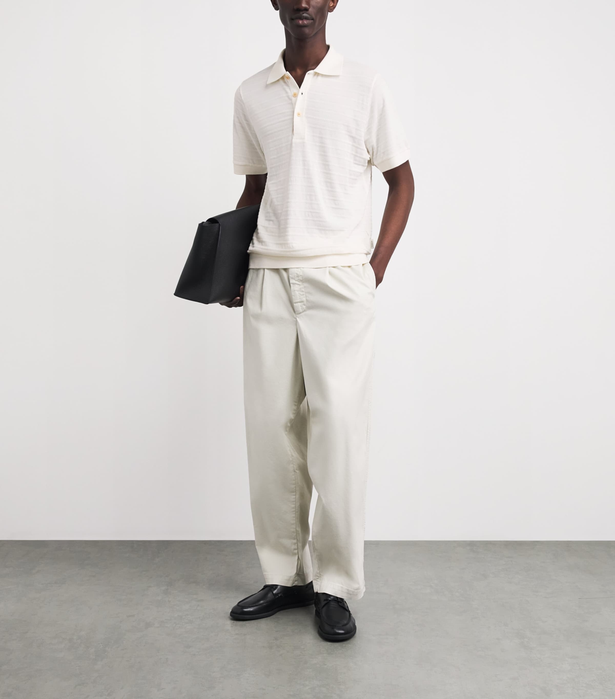 Oliver Spencer Mens Organic Cotton Jacquard Polo Shirt Cream Image 2