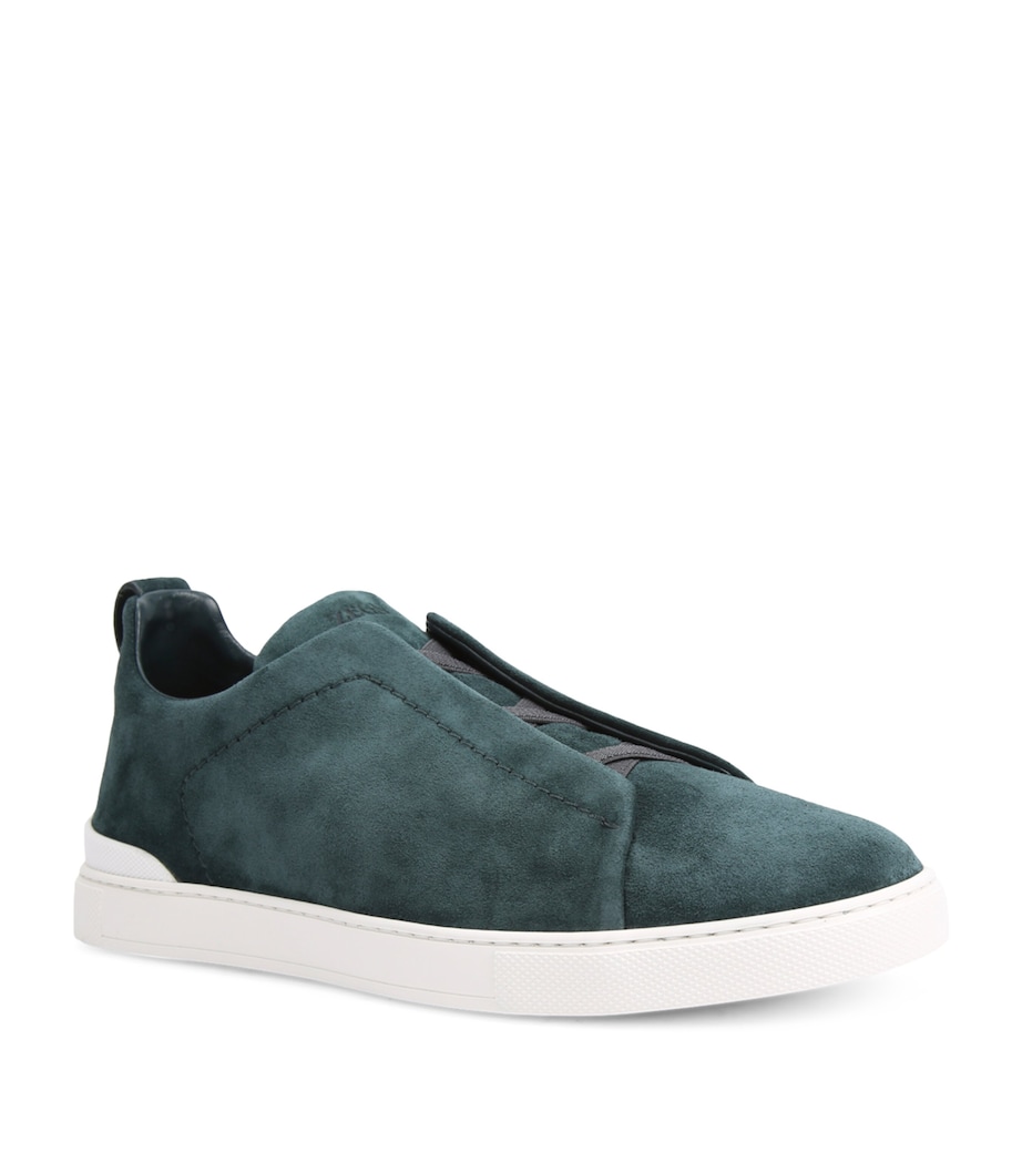 Zegna Suede Triple Stitch Sneakers Dark Green Image 1