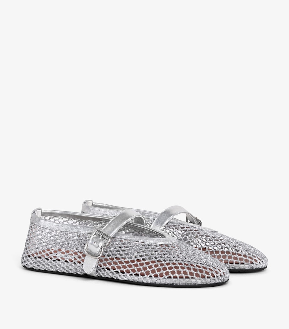 Leather Mesh Ballet Flats ARGENT Image 3