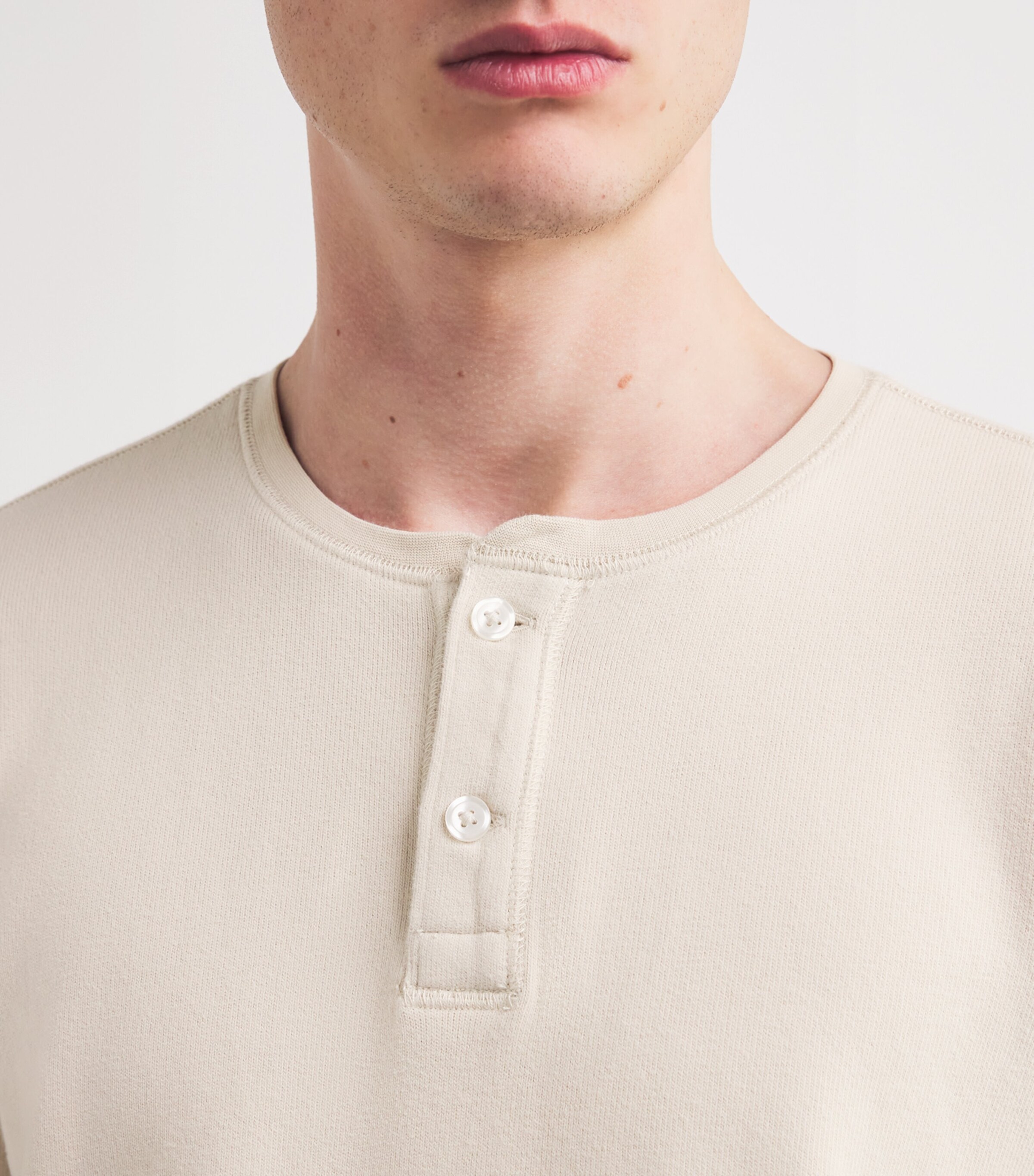 PAIGE Mens Stretch-Cotton Suiza Henley Top Rye Flour Image 6