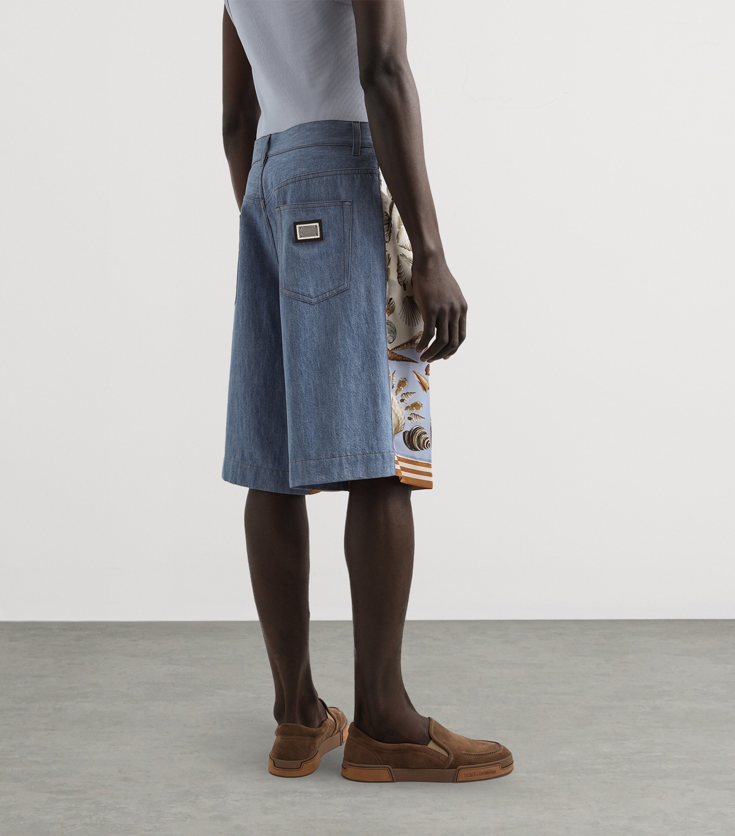Dolce&Gabbana Multi Silk-Panel Wide-Leg Denim Shorts | Harrods US