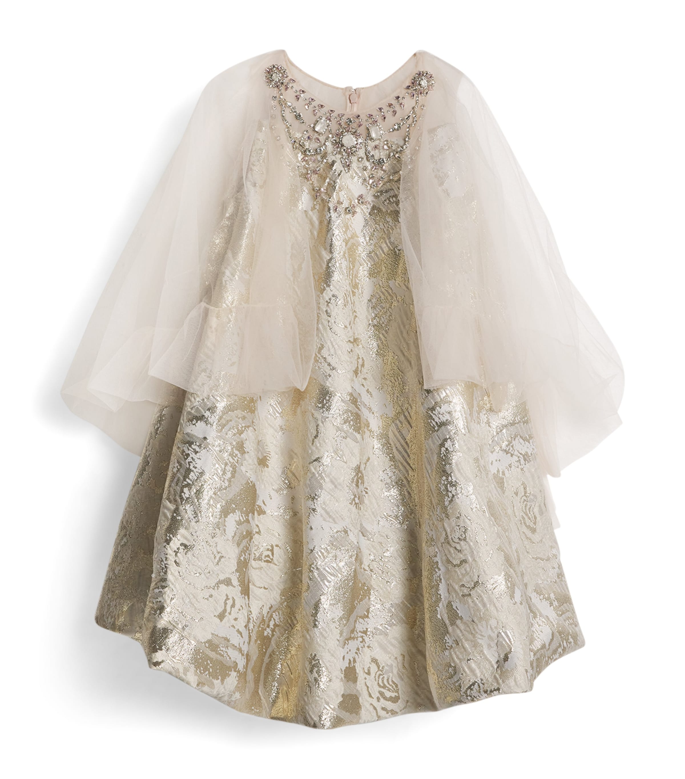 Maison Ava Embellished Dress With Cape In Gold
