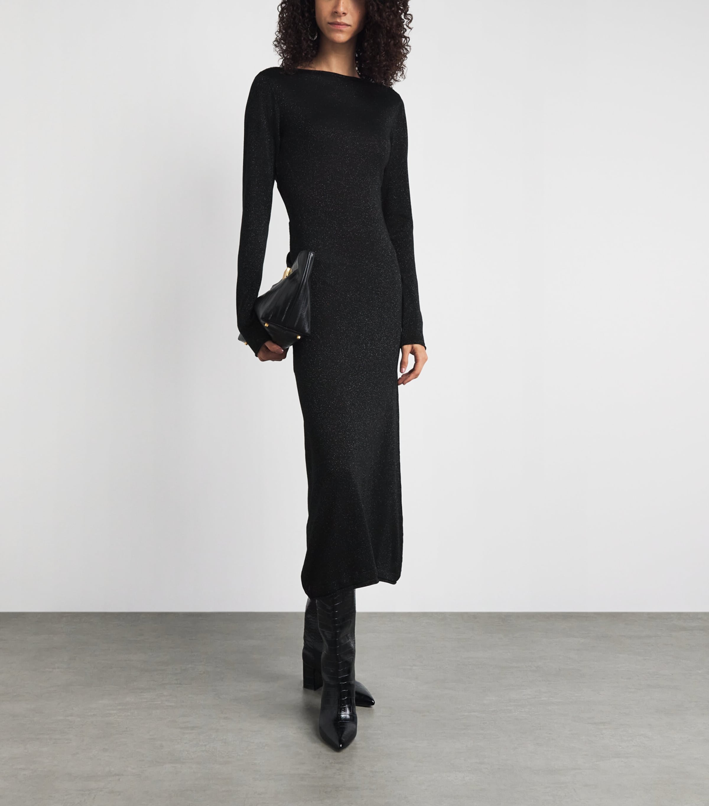 RETORI Womens Lurex Maxi Dress Black Image 2