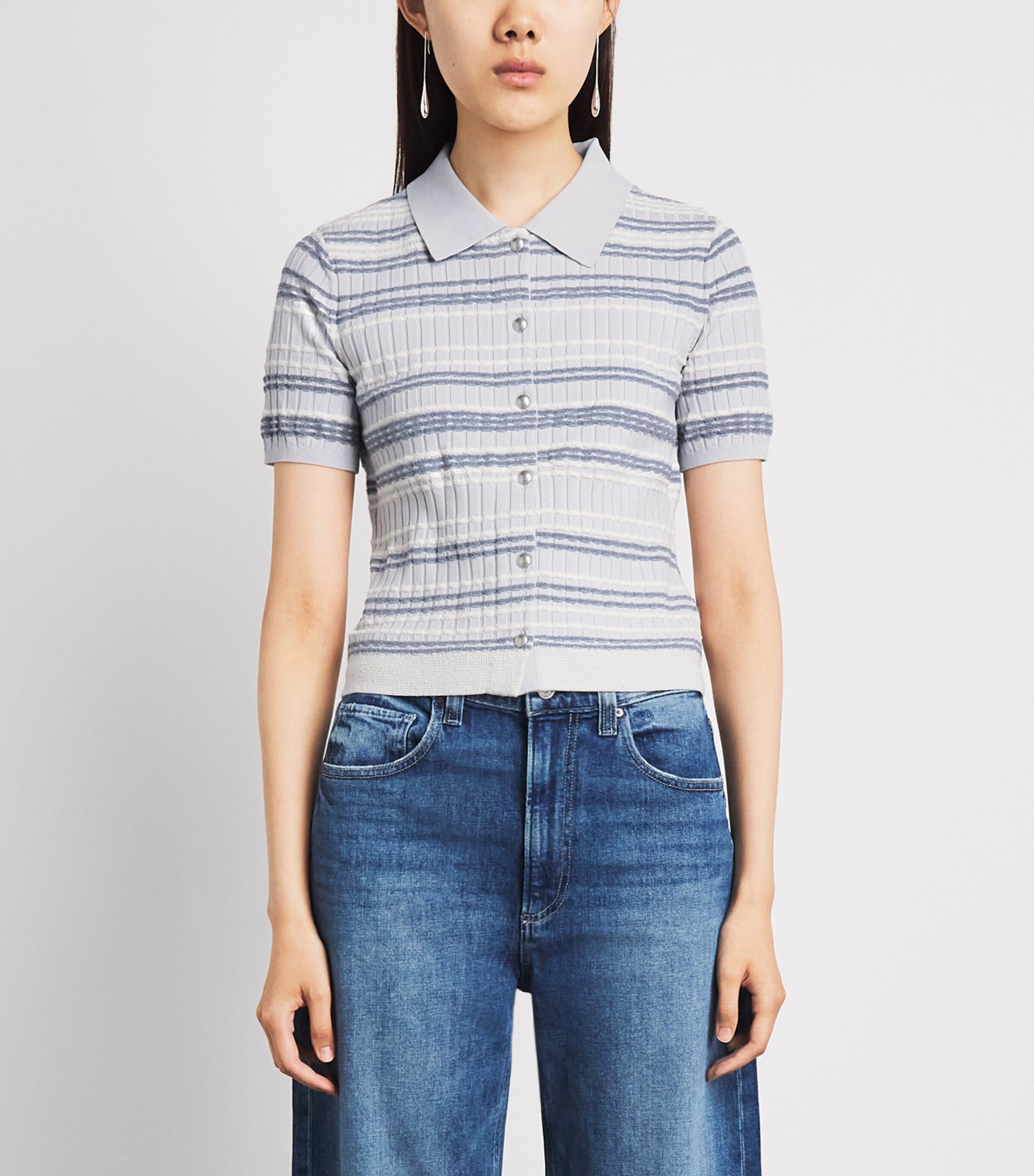 Rag & Bone Womens Cotton-Blend Stripe Karina Cardigan Ltblue Image 4