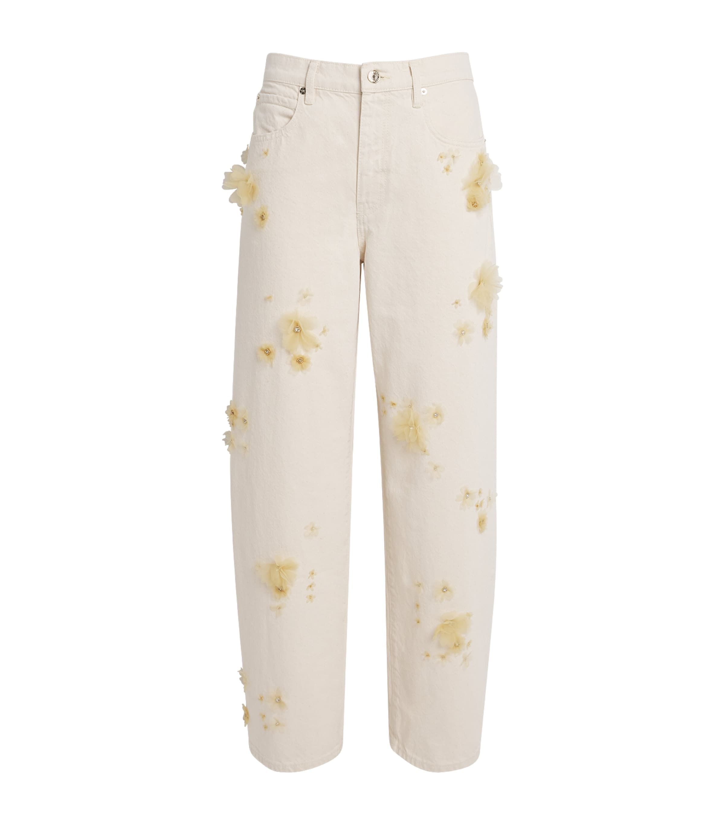 Frame Womens Embellished Low-slung Barrel Denim Jeans Vanilla Bean In White