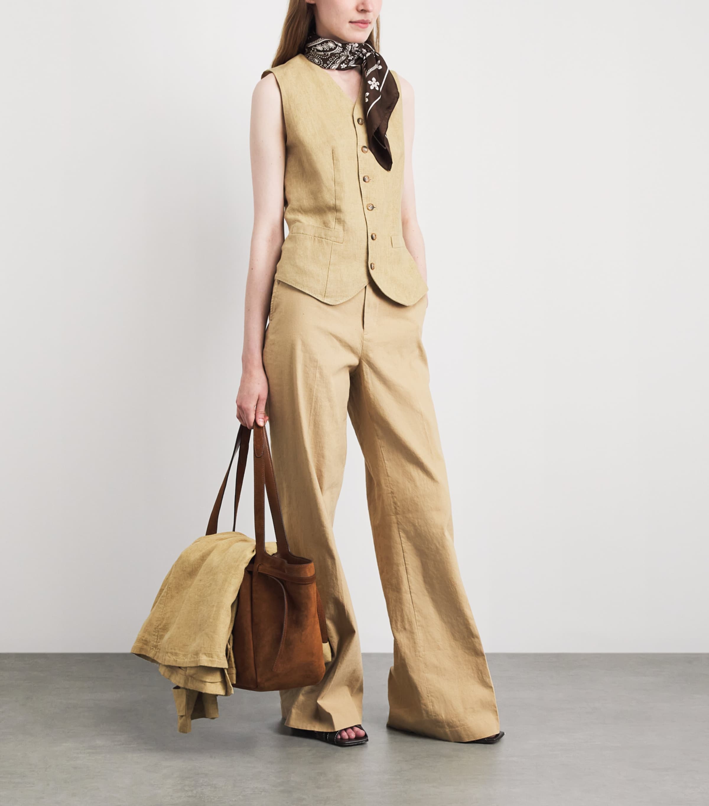 Polo Ralph Lauren Womens Linen-Blend Waistcoat Classic Camel Image 2