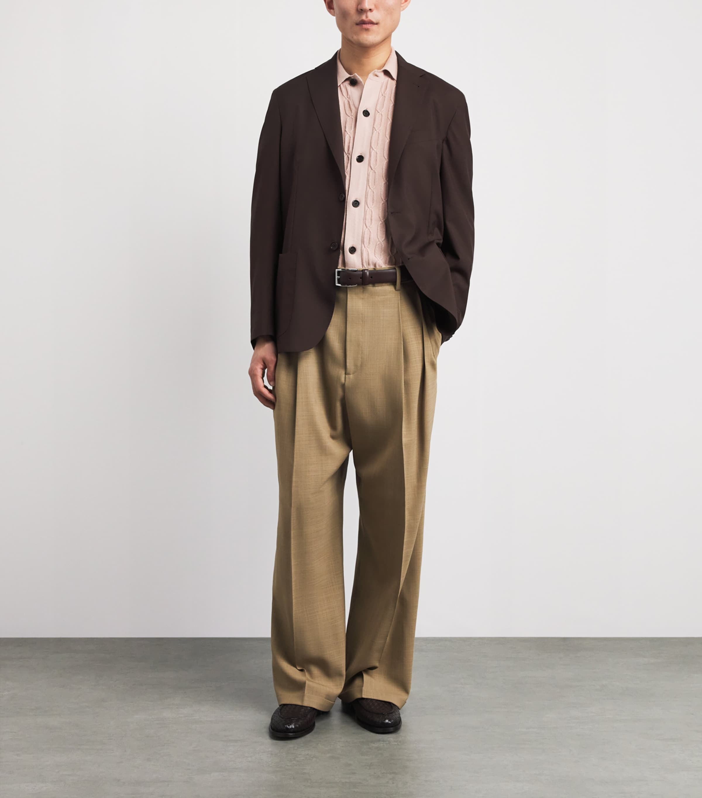 Corneliani Mens Virgin Wool-Silk Unlined Whisper Blazer Dark Brown Image 2