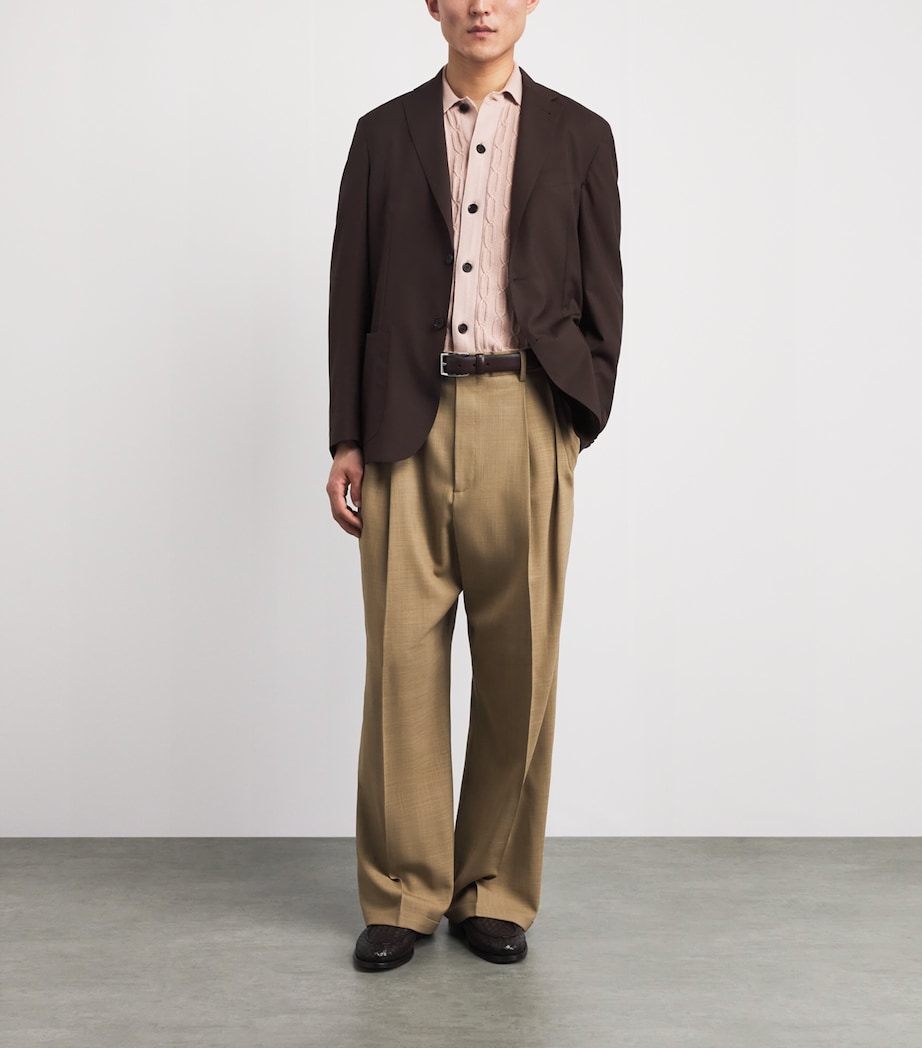 Corneliani Mens Virgin Wool-Silk Unlined Whisper Blazer Dark Brown Image 2