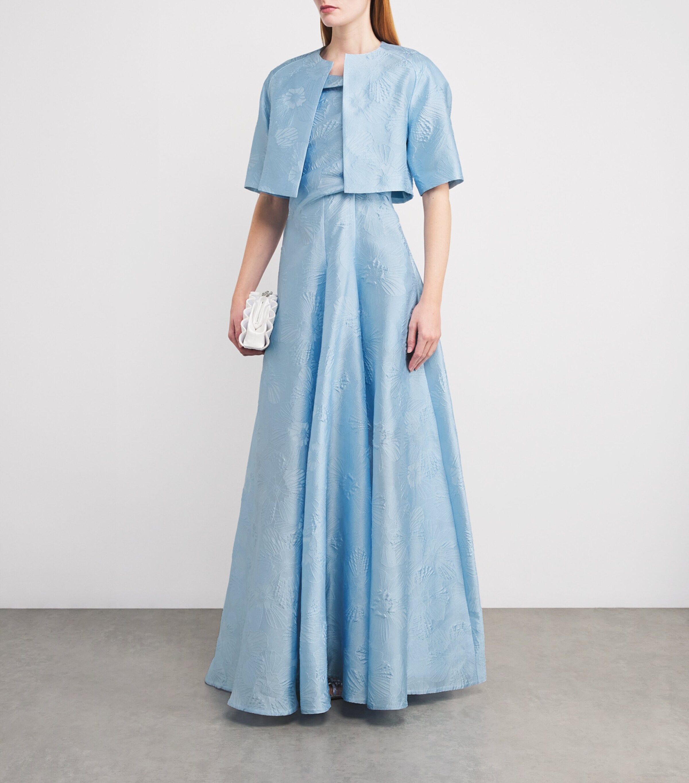 Talbot Runhof Womens Jacquard Cropped Jacket Sky Image 2